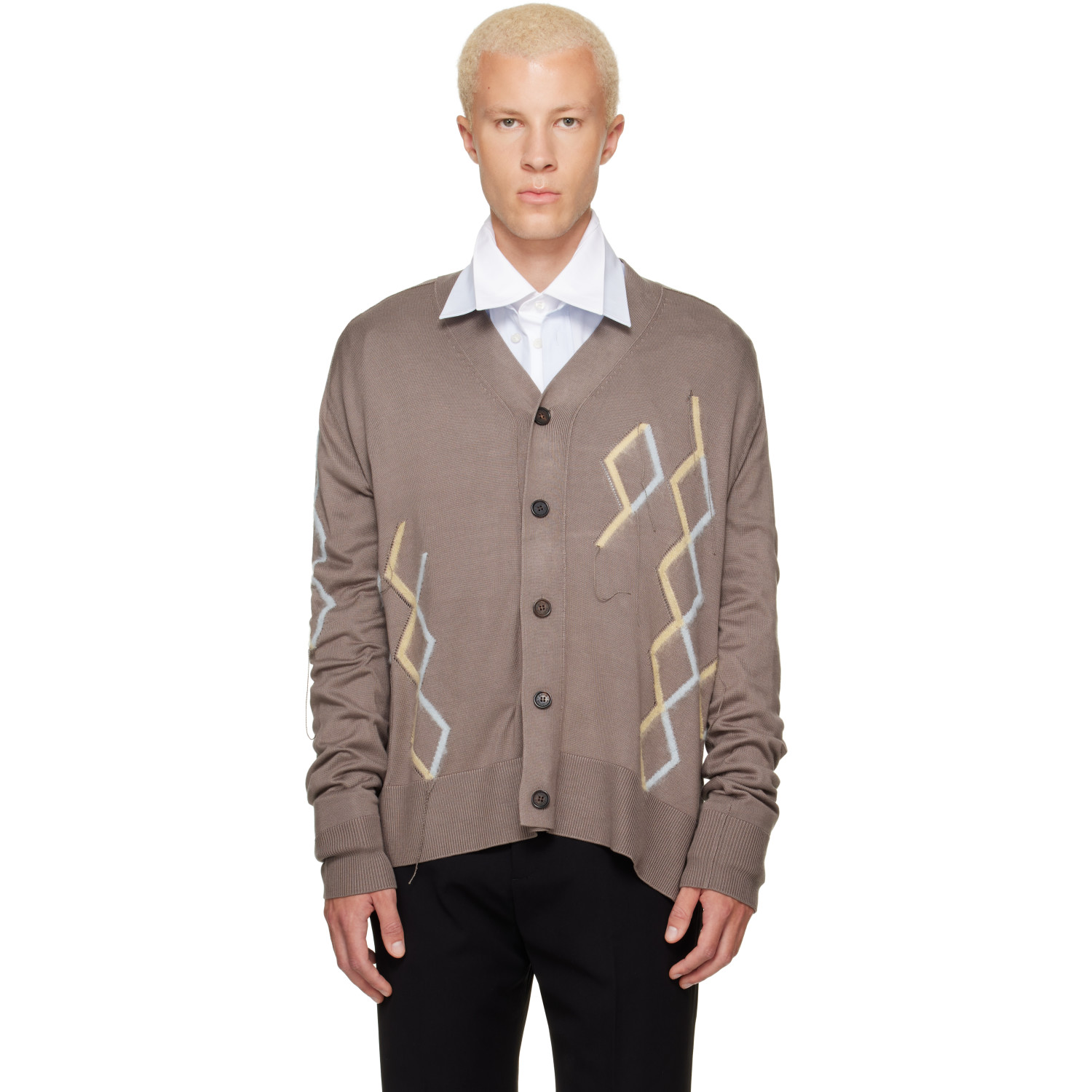 Acne Studios Taupe Argyle Knit Cardigan