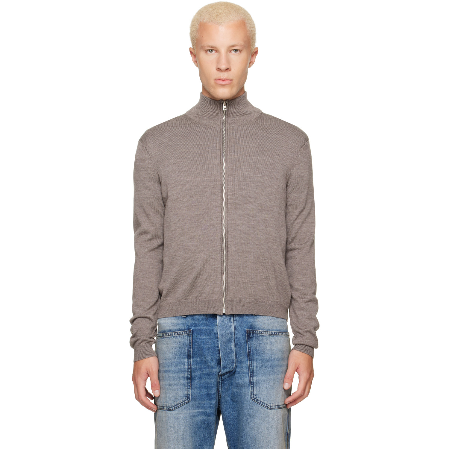 Acne Studios Taupe Zip-Up Bow Logo Track Jacket