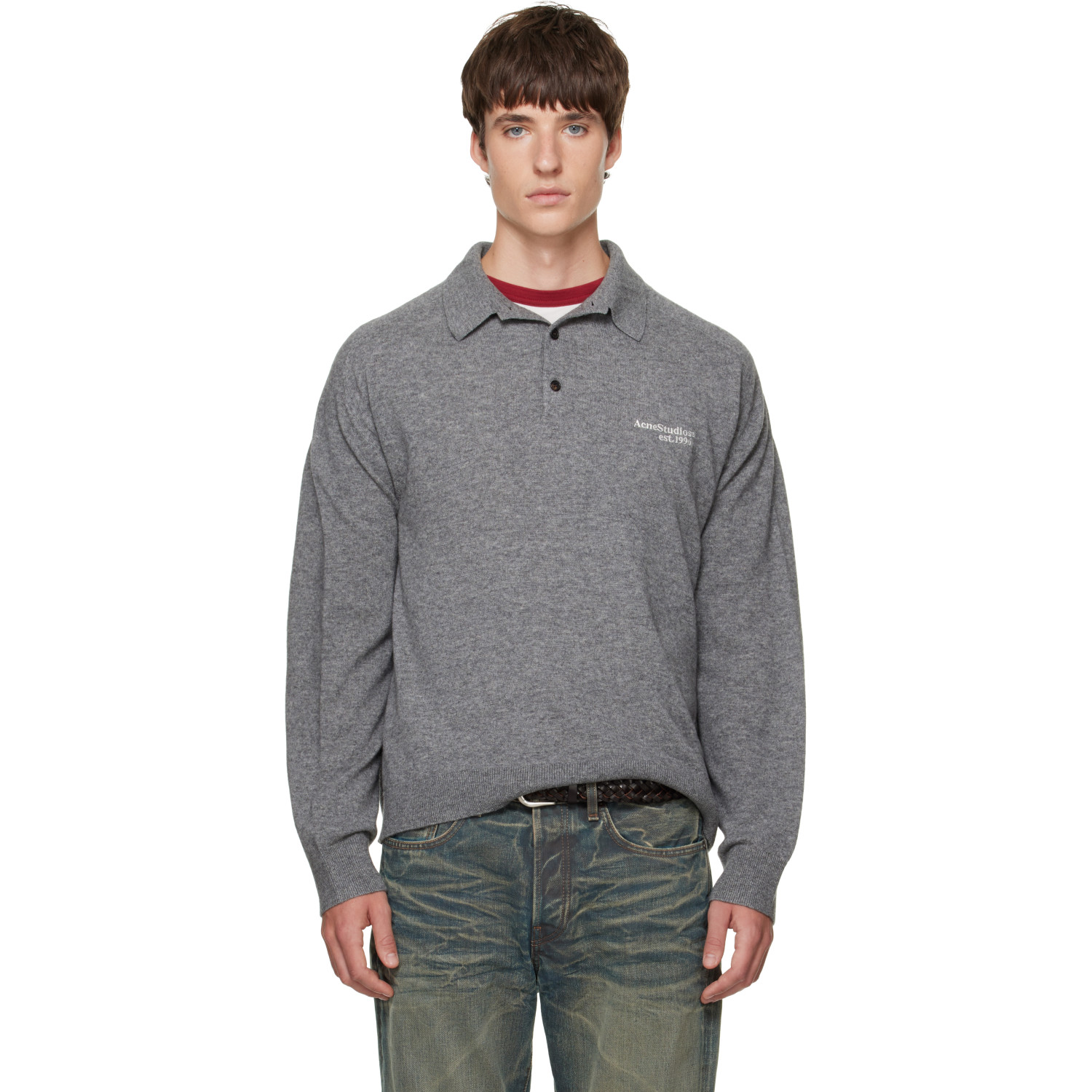 Acne Studios Gray Wool Knit Polo
