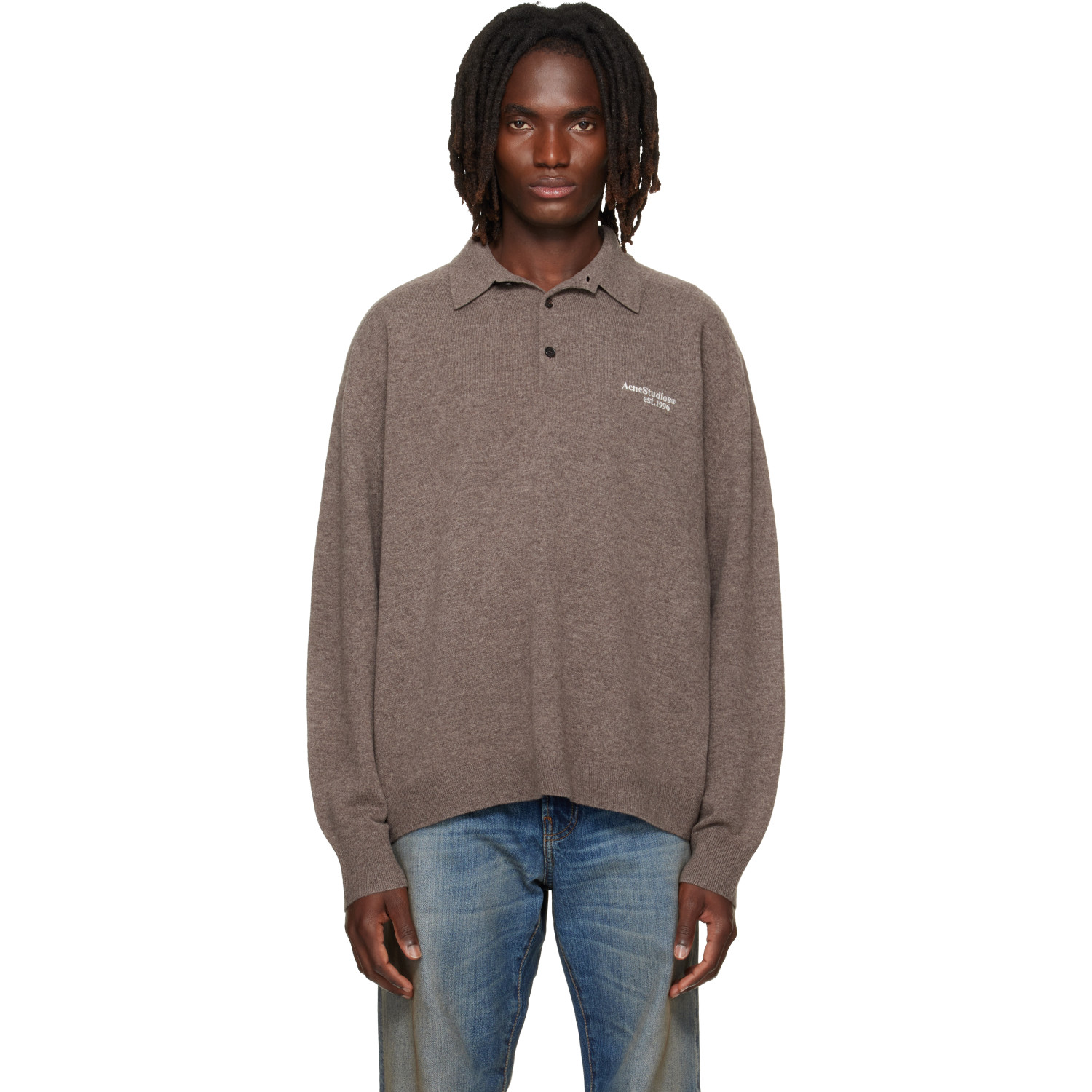 Acne Studios Brown Wool Knit Polo