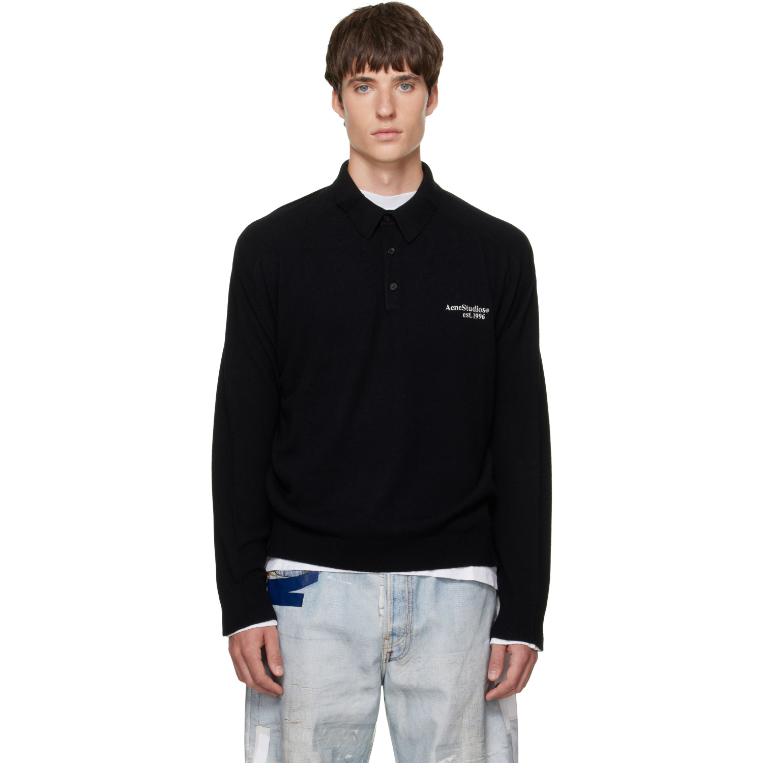 Acne Studios Black Wool Knit Polo