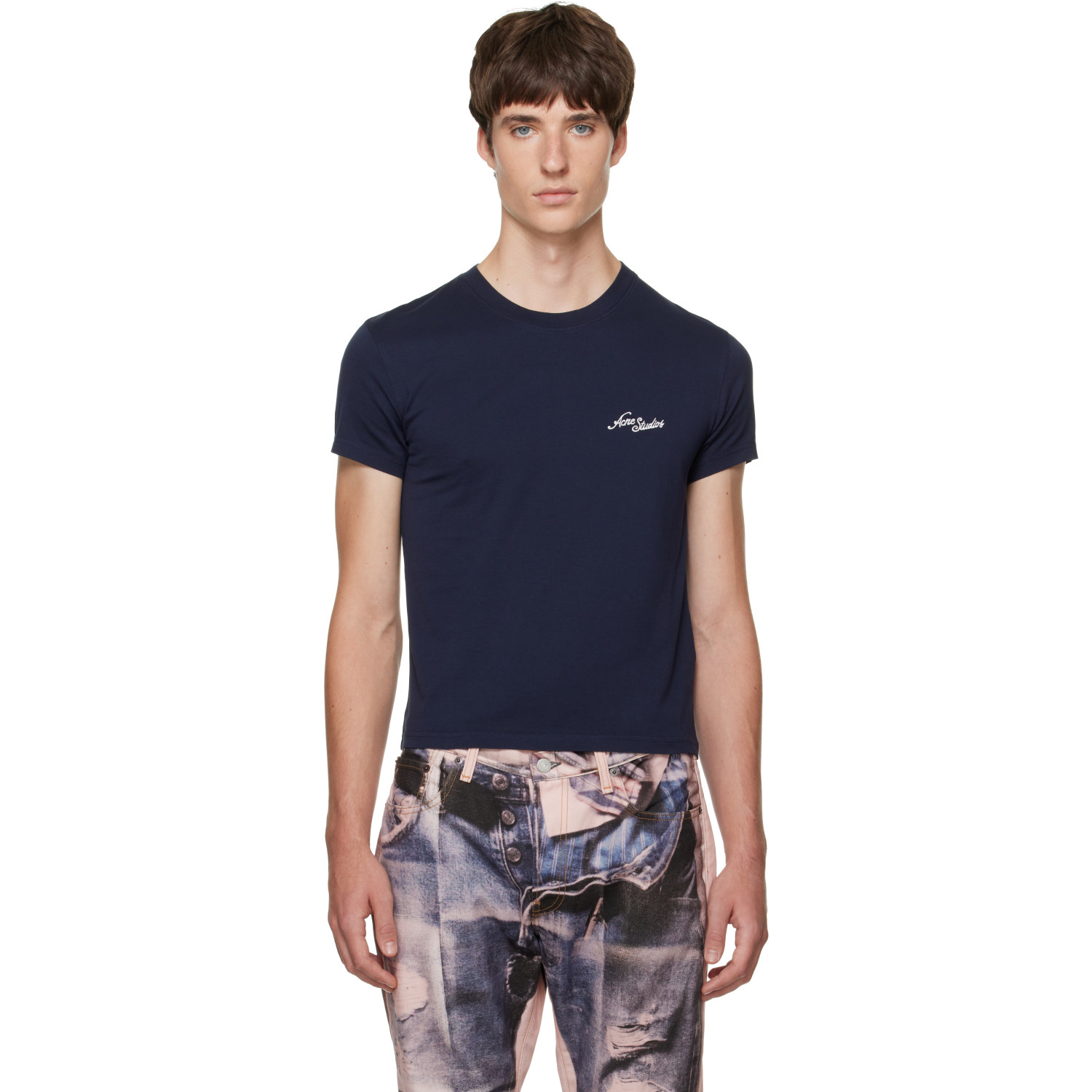 Acne Studios Navy Jersey Logo T-shirt