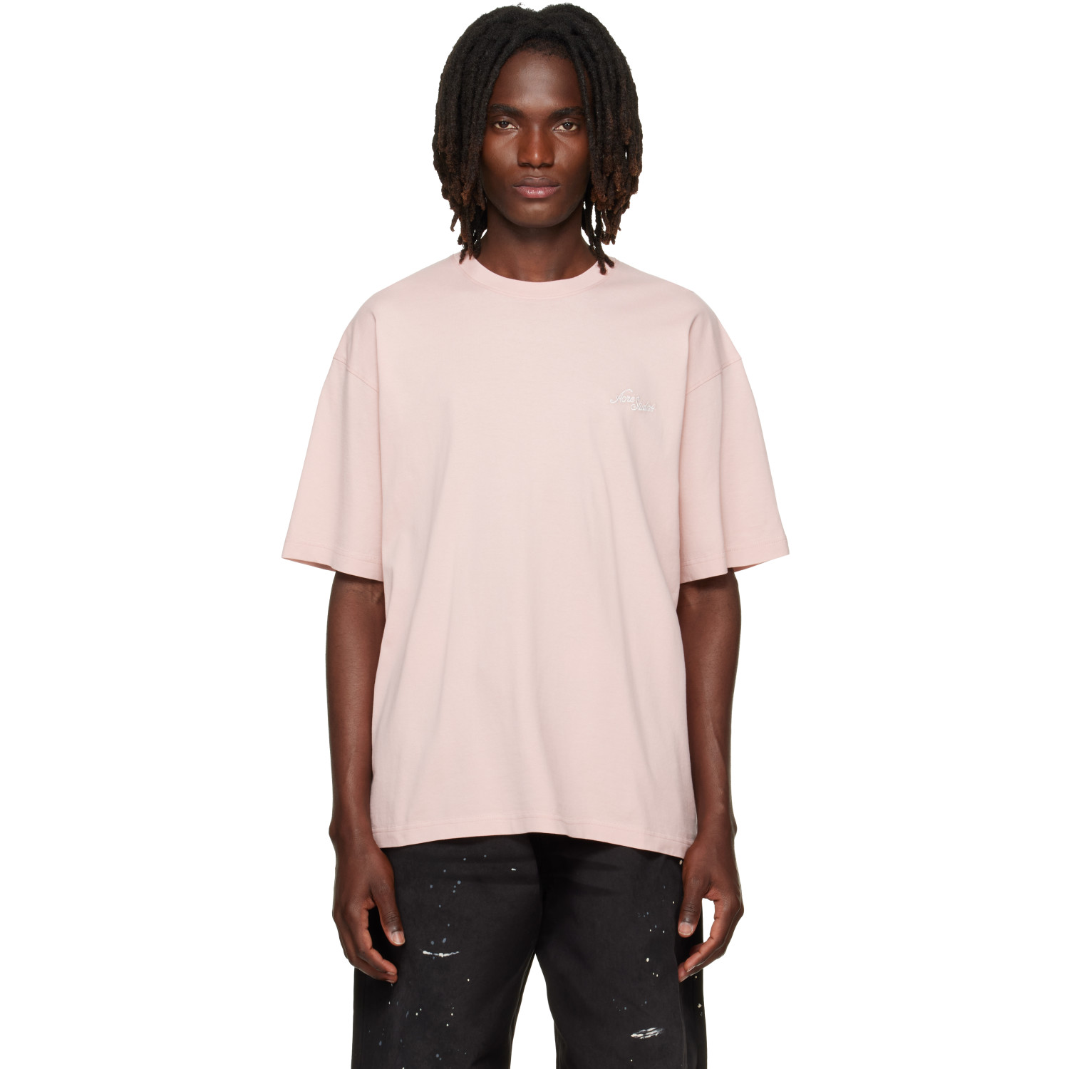 Acne Studios Pink Embroidered-Logo T-shirt