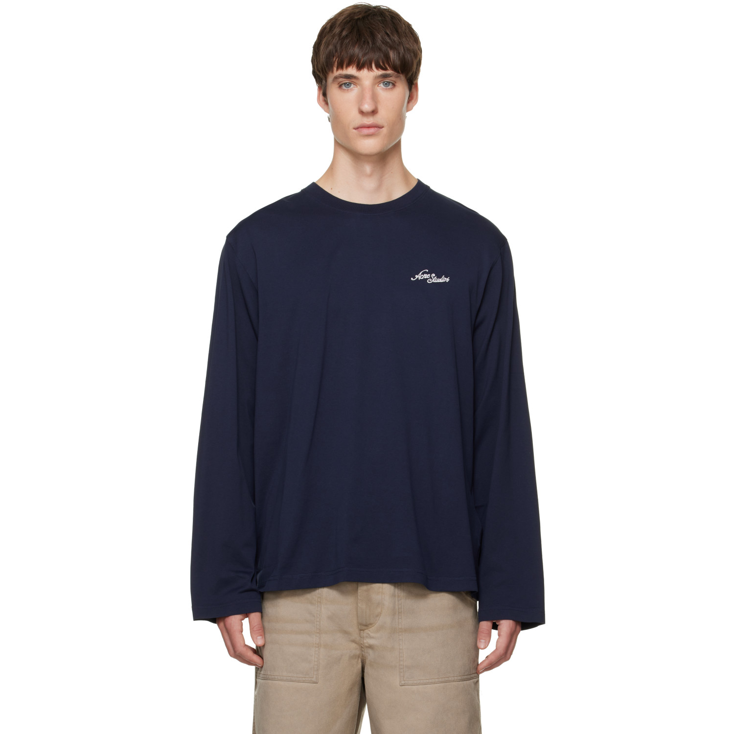 Acne Studios Navy Jersey Logo T-shirt