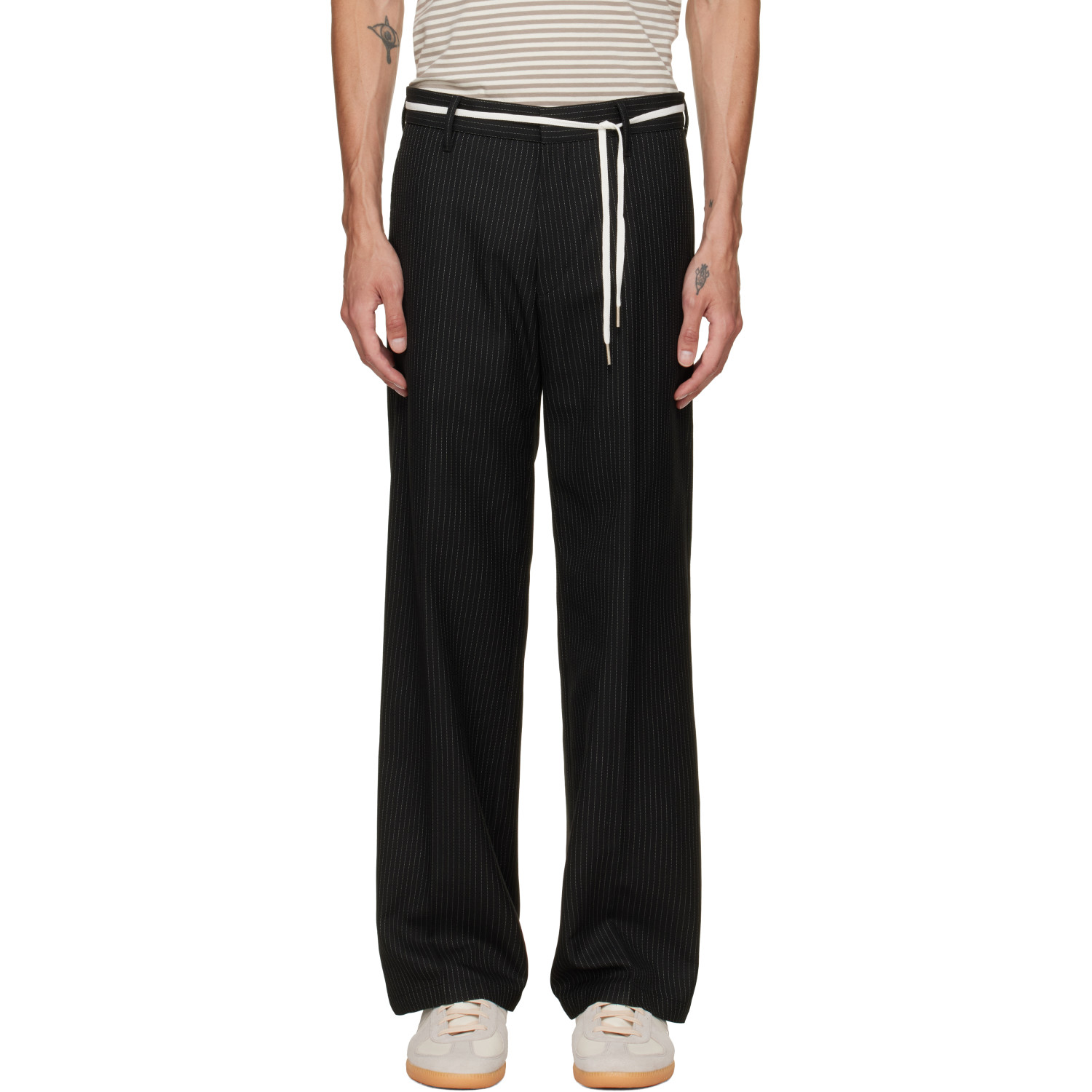 Stockholm (Surfboard) Club Black Tailored Bootcut Pinstripe Trousers