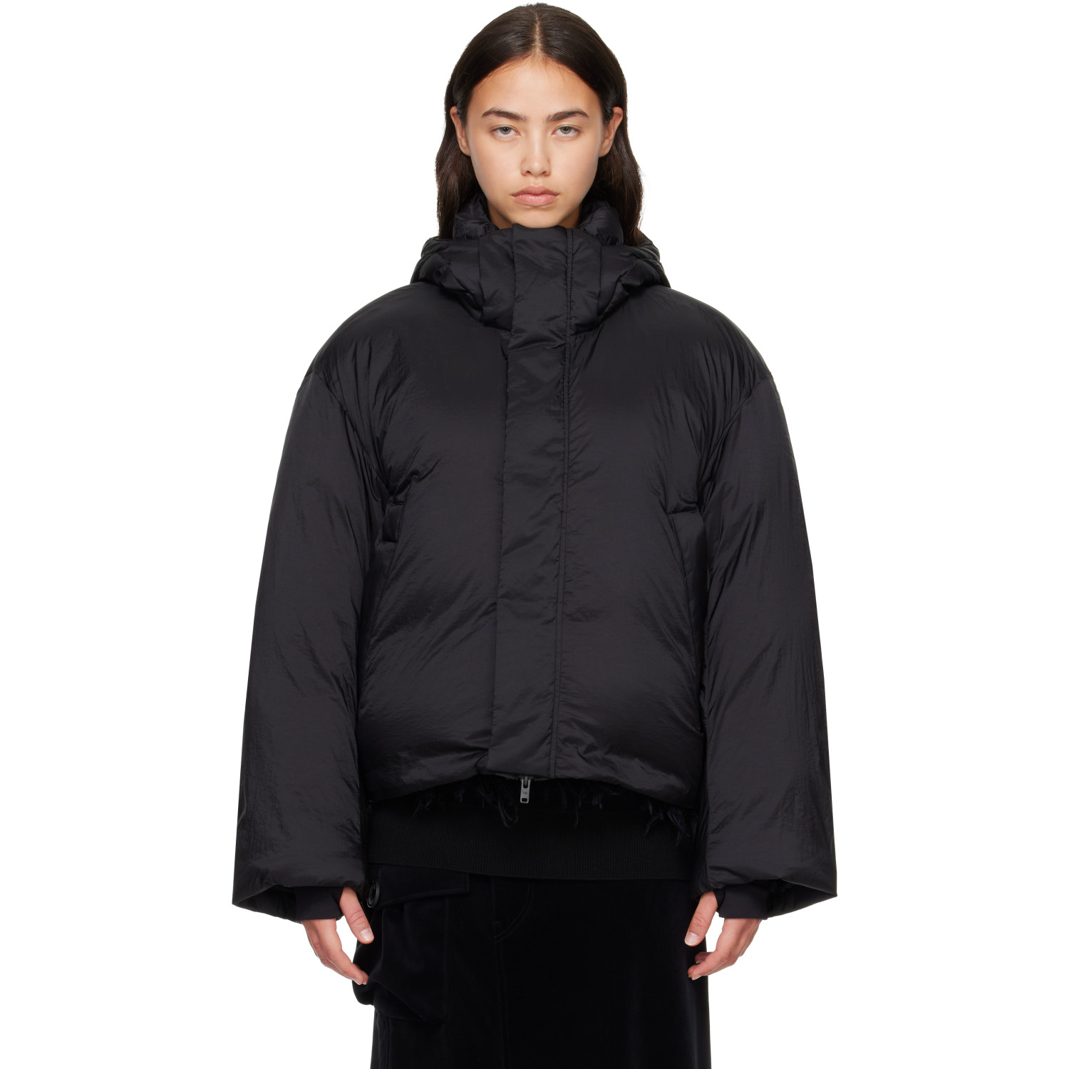 Y-3 Black Hooded Puffer Down Jacket