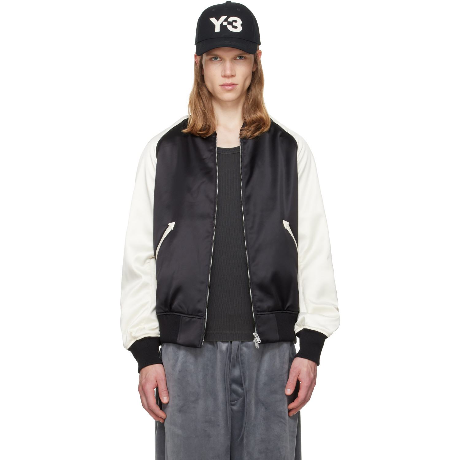 Y-3 Black Liquid Logo Satin Souvenir Jacket