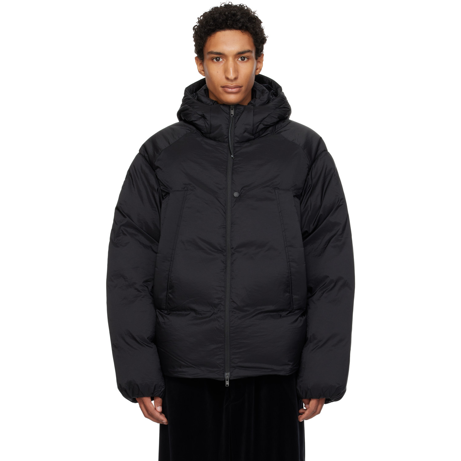 Y-3 Black Hooded Puffer Down Jacket