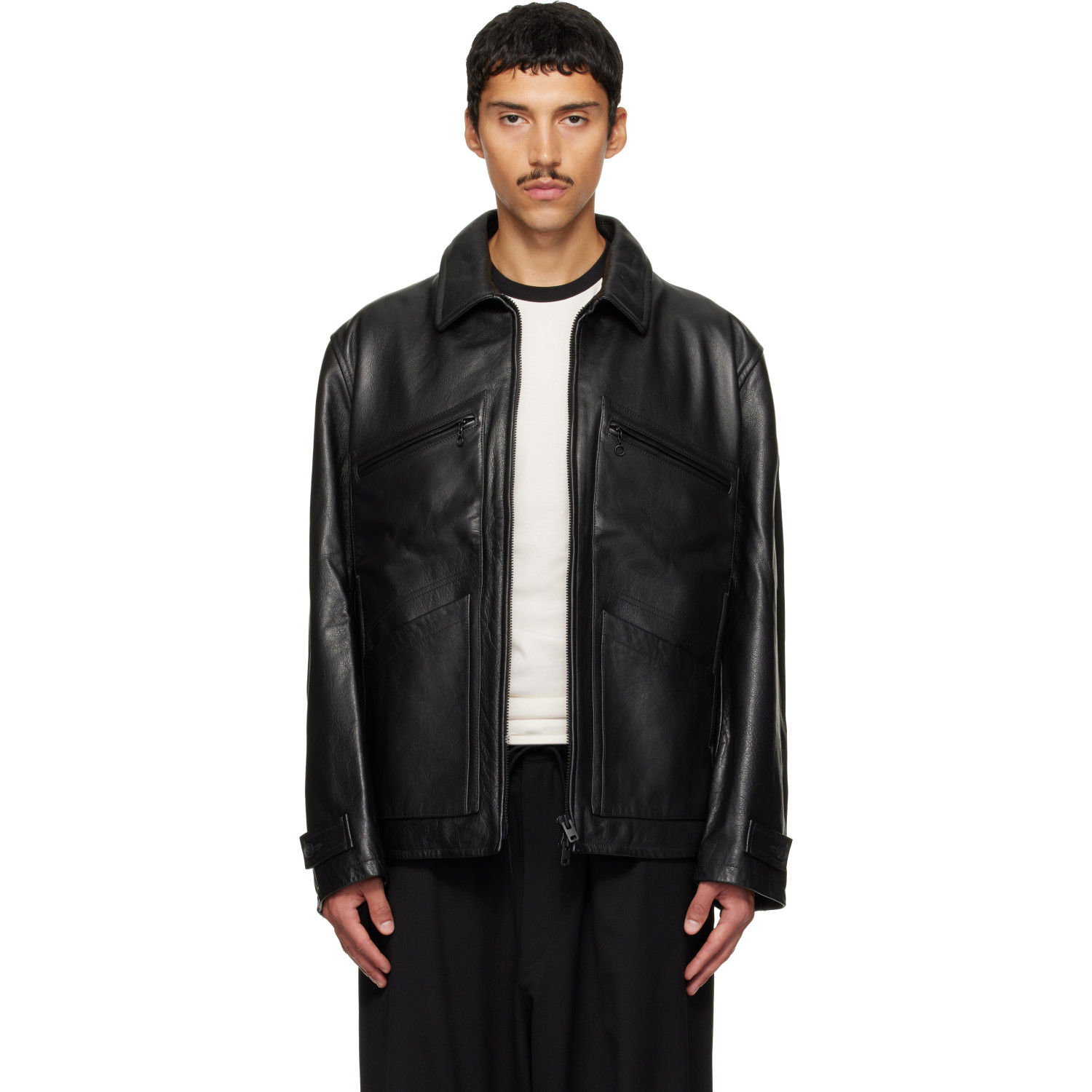 Y-3 Black Leather Blouson Jacket