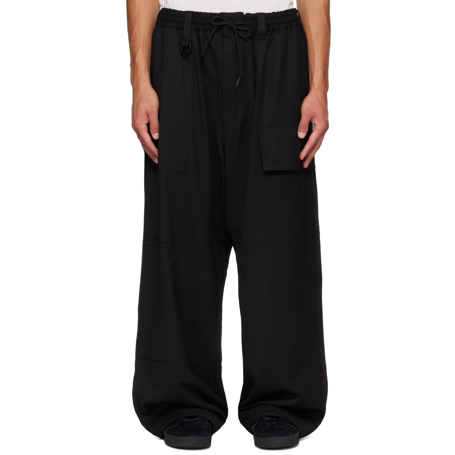 Y-3 Black Wool Wide Cargo Pants