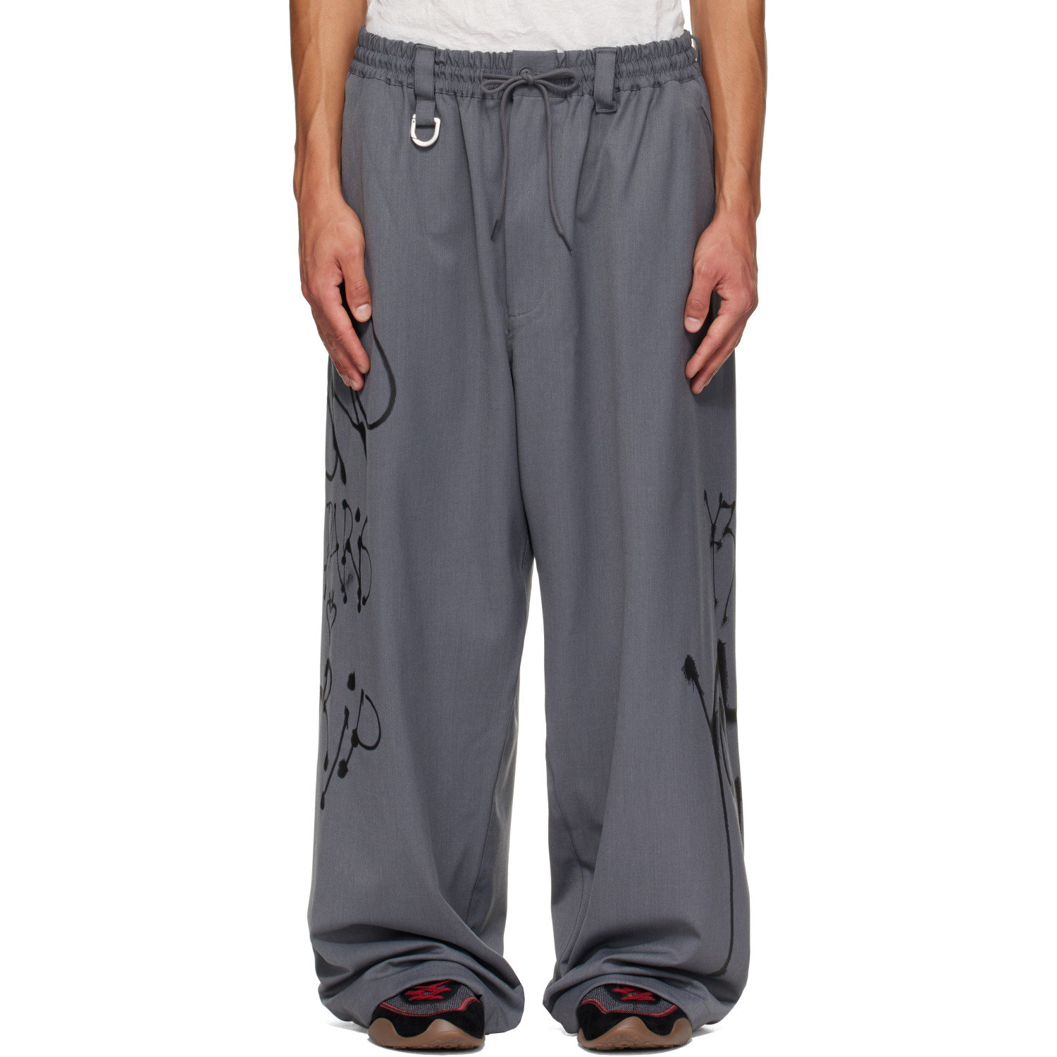 Y-3 Gray Chito Edition Graphic Wide Wool Trousers