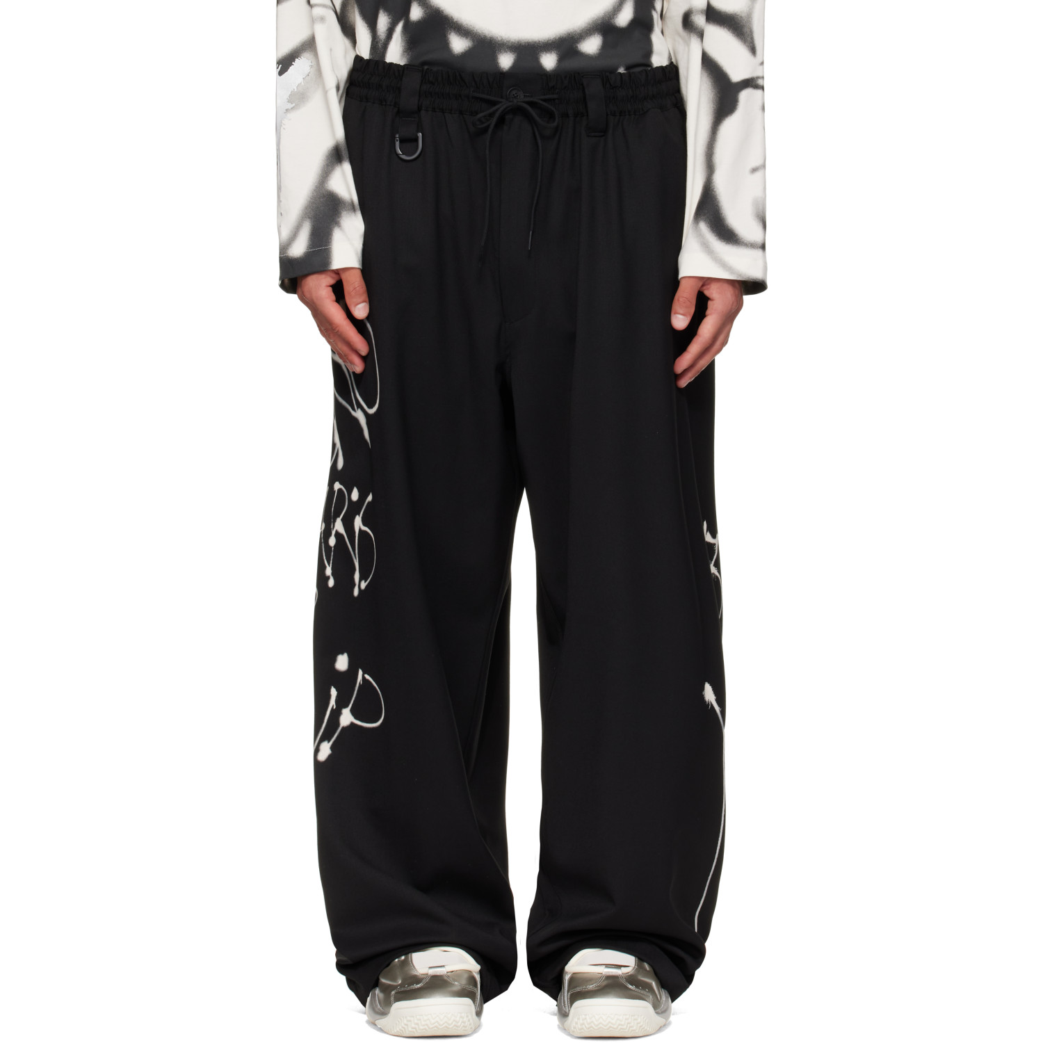 Y-3 Black Chito Edition Graphic Wide Wool Trousers
