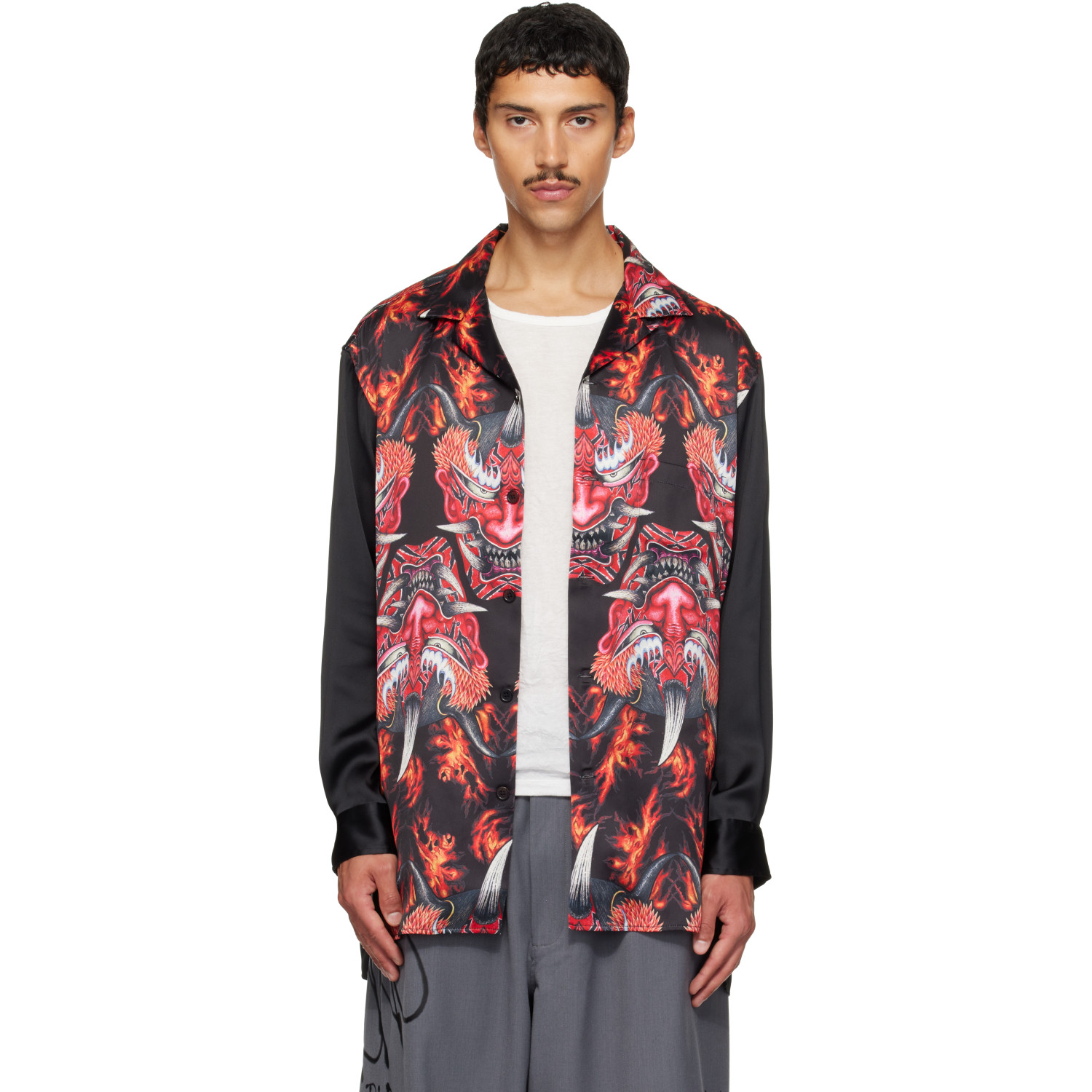 Y-3 Red & Black Satin Graphic 'Beast' Shirt
