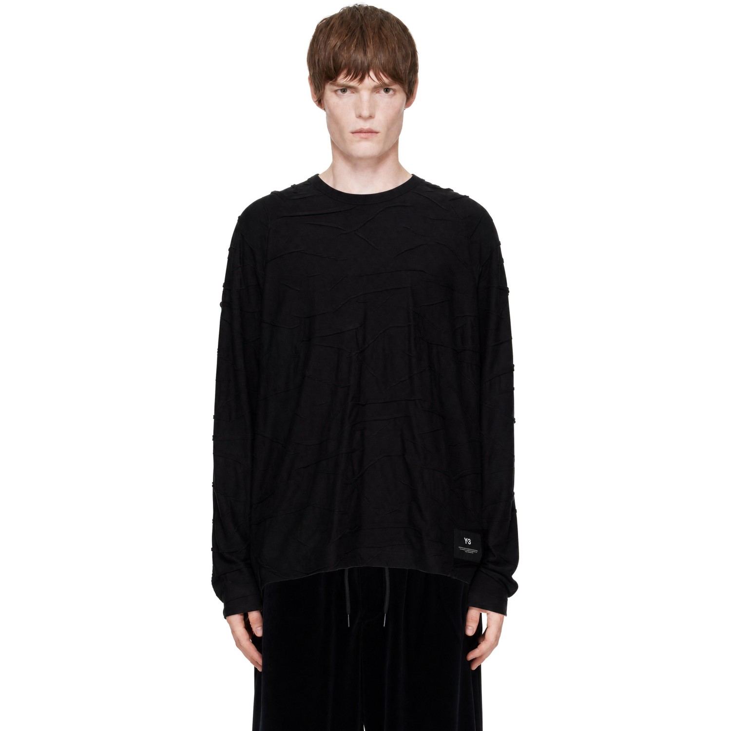 Y-3 Black Pleated Oversized Long Sleeve T-shirt