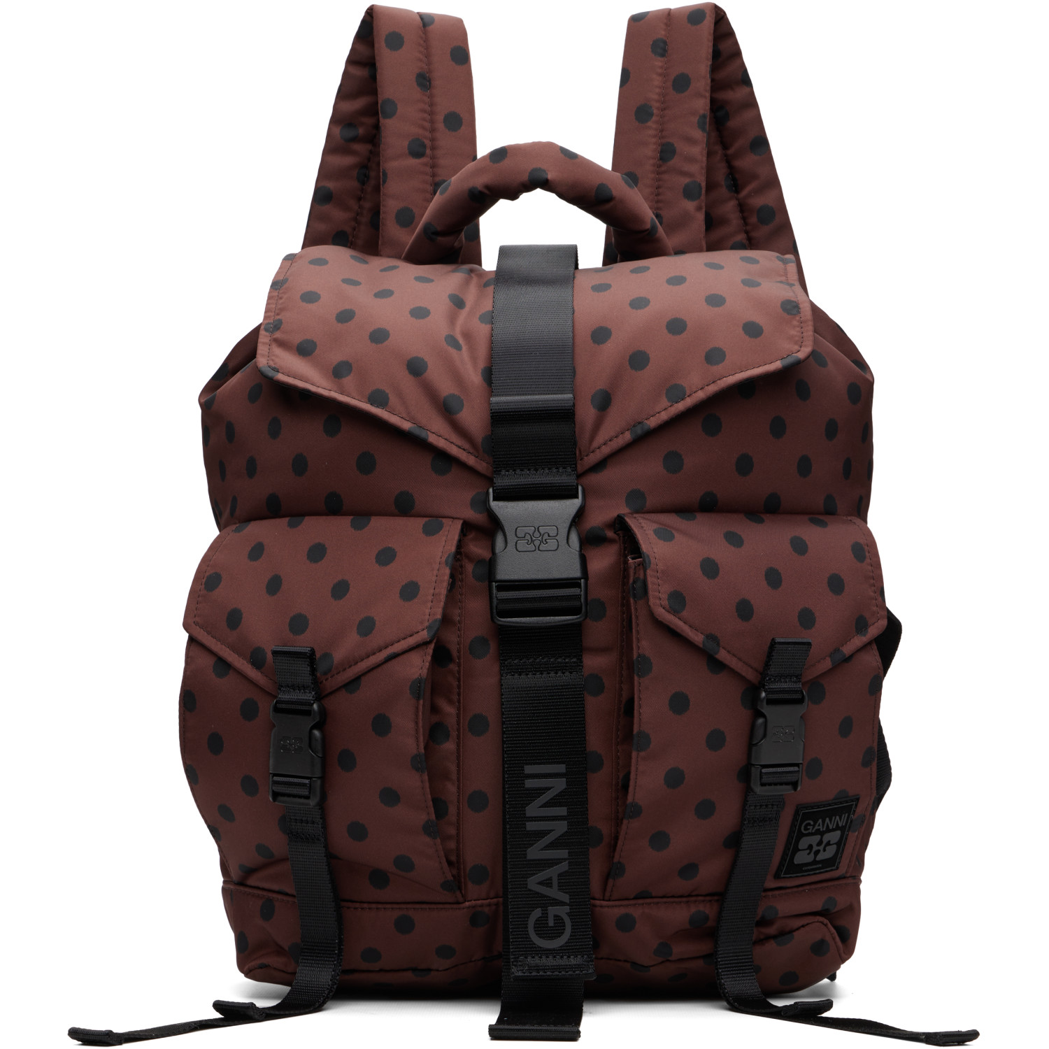GANNI Brown Re-Tech Printed Nylon Backpack