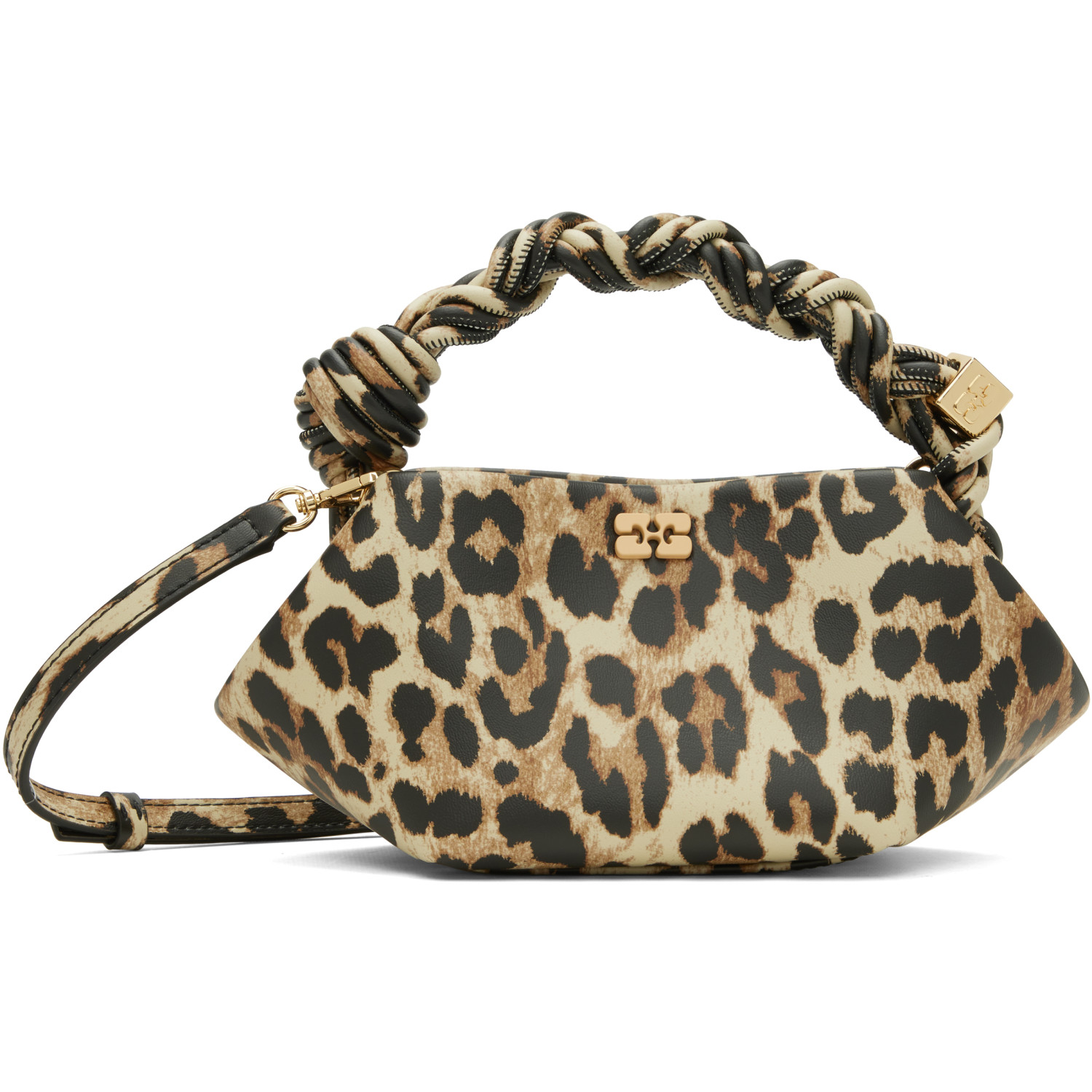 GANNI Beige & Brown Leopard Grained Mini Bou Bag