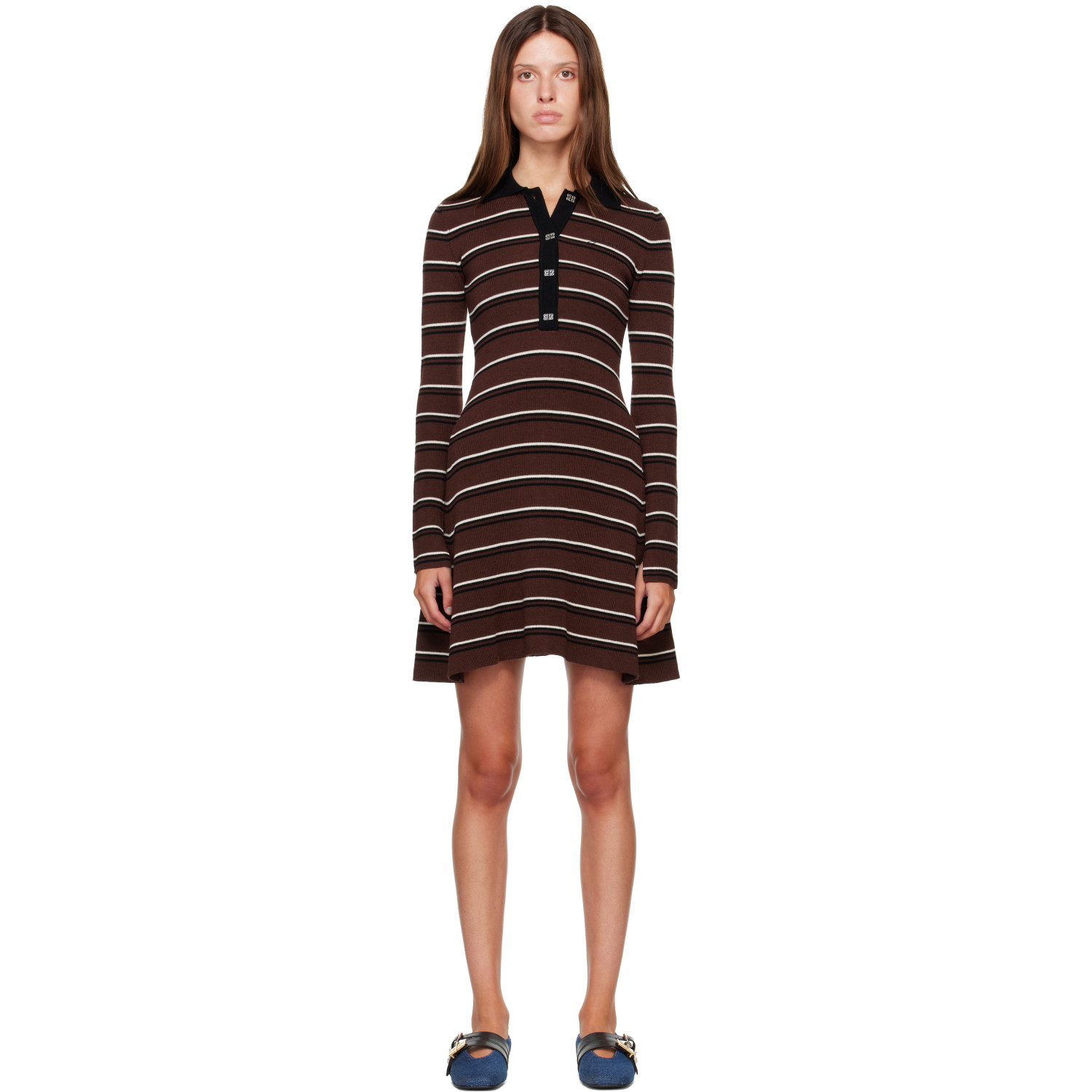 GANNI Burgundy Striped Merino Polo Minidress