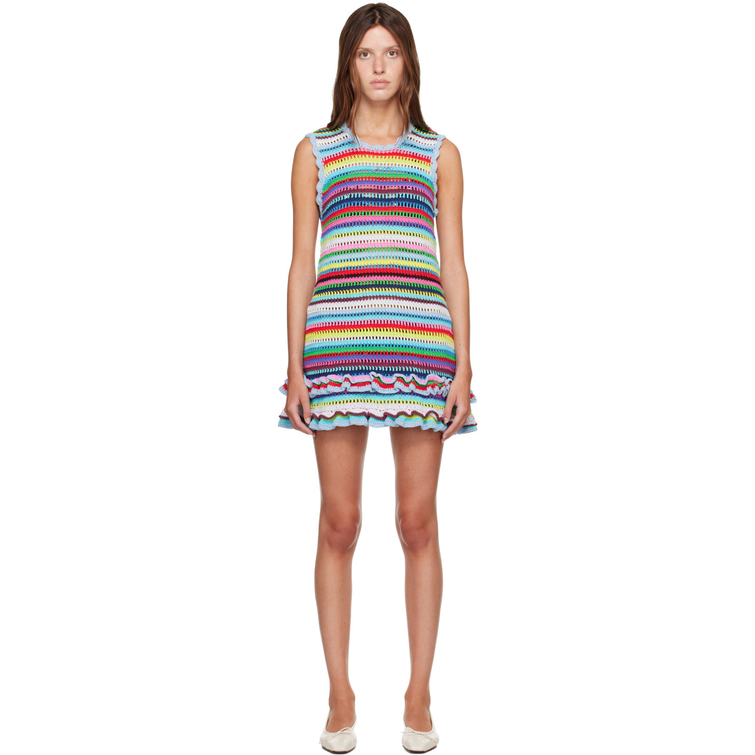 GANNI Multicolor Striped Crochet Minidress