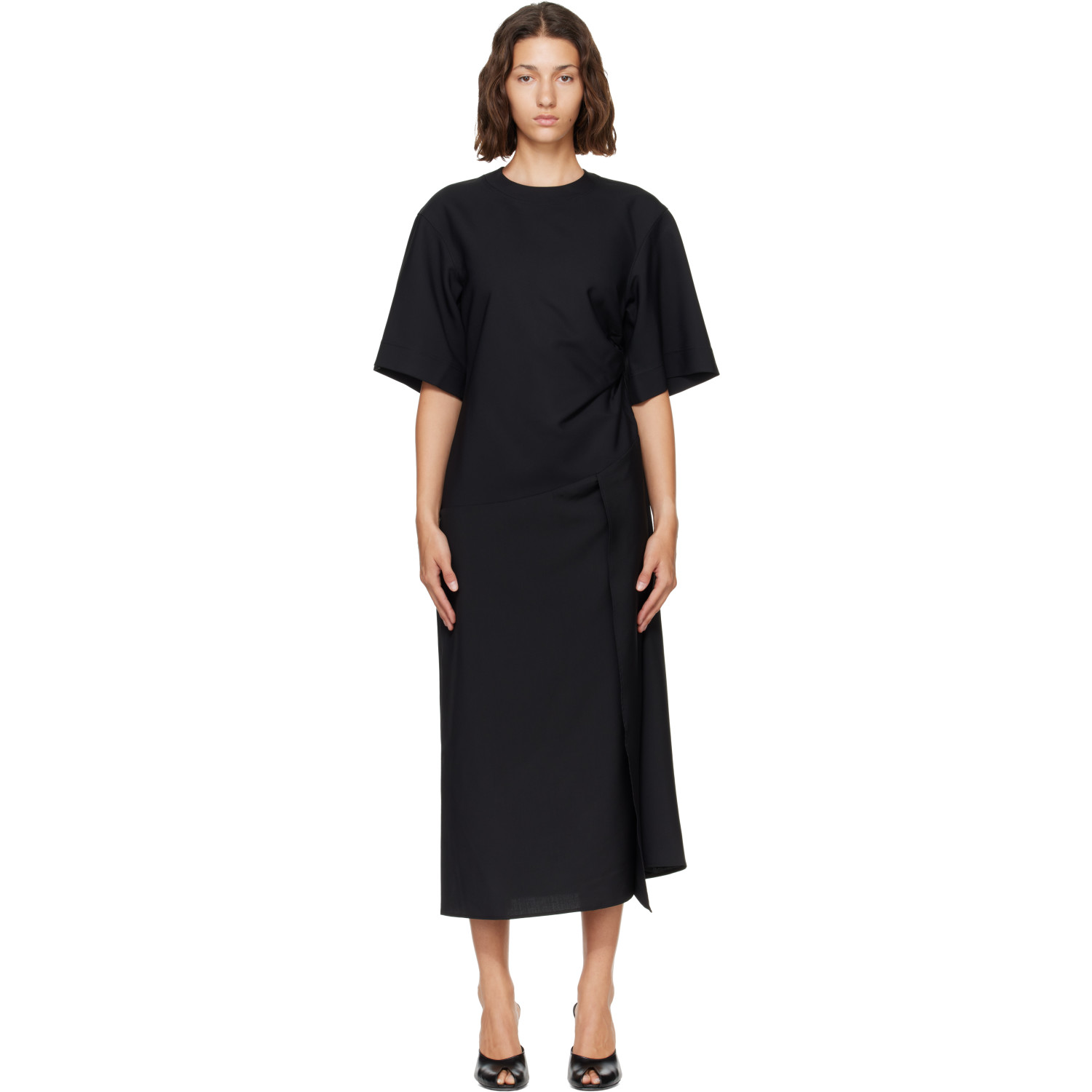 Róhe Black Sculptural Shortsleeve Midi Dress