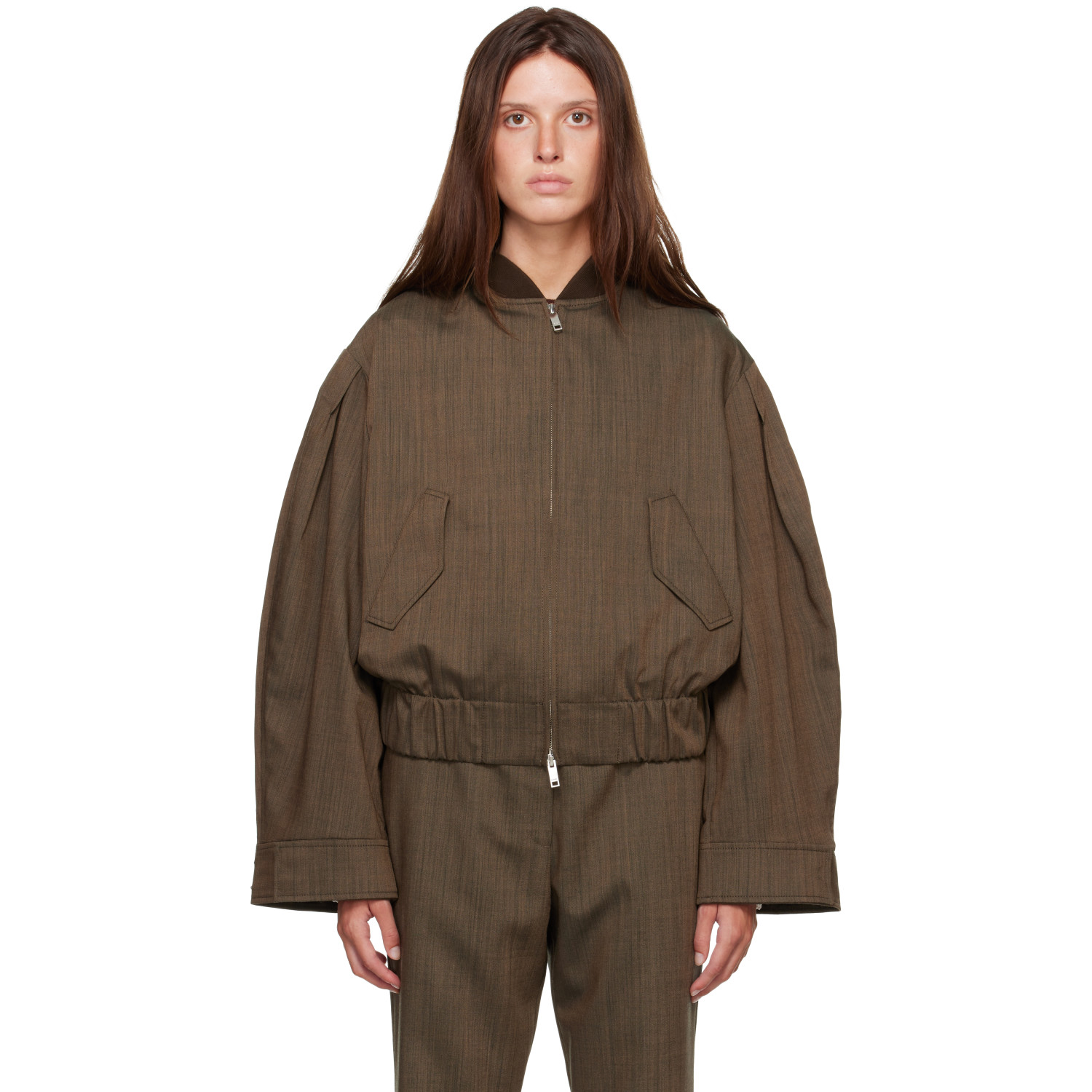 GANNI Brown Wool Melange Bomber Jacket