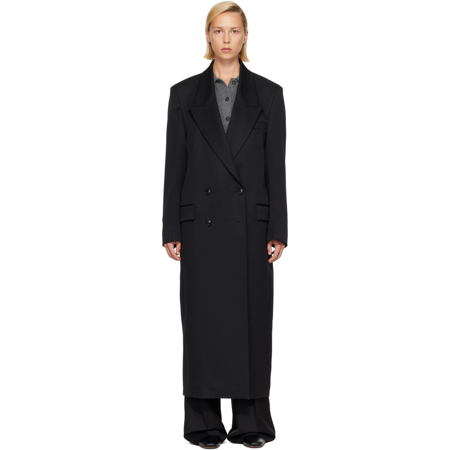 Róhe Black Double Breasted Tailored Coat