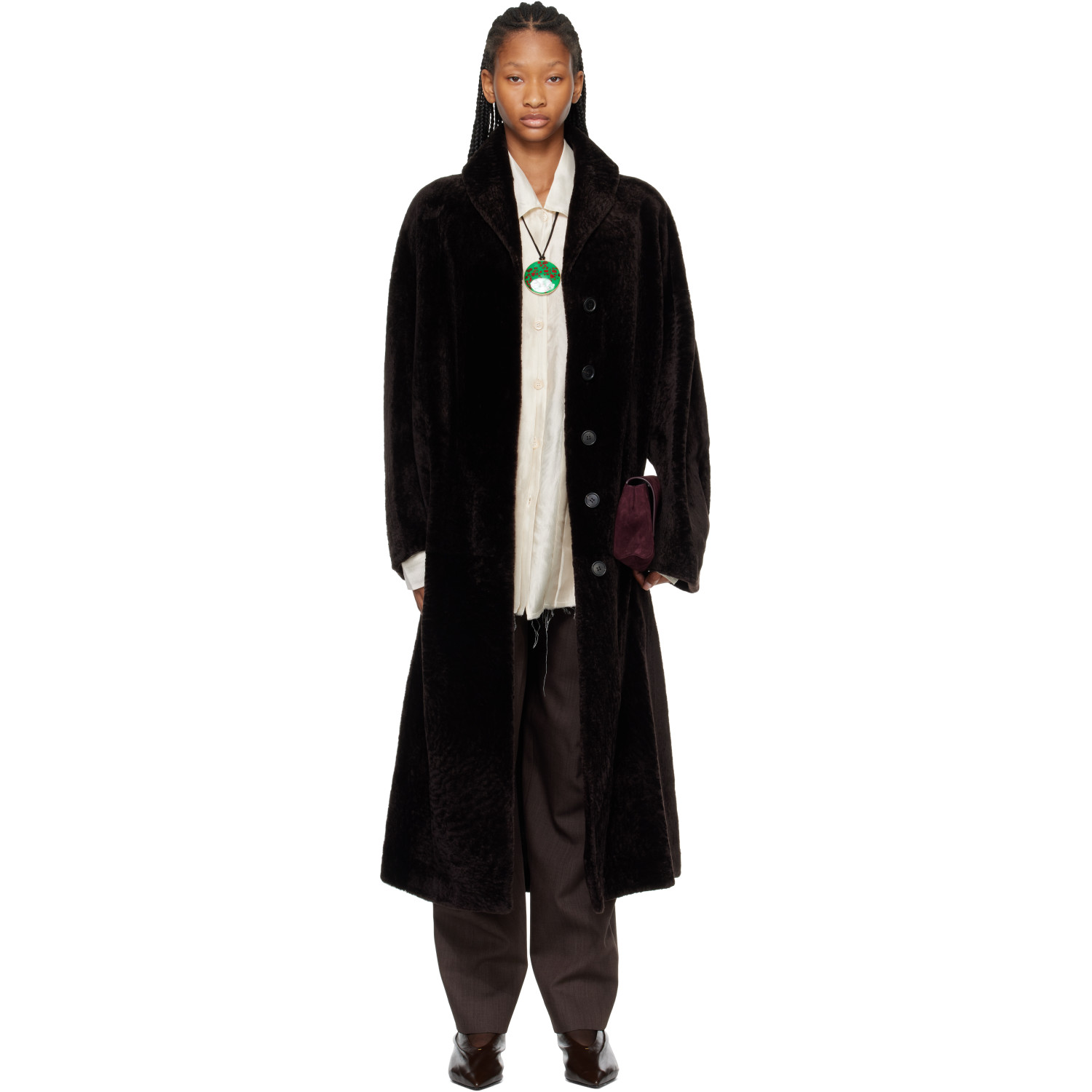 Róhe Brown Shearling Shawl Collar Coat