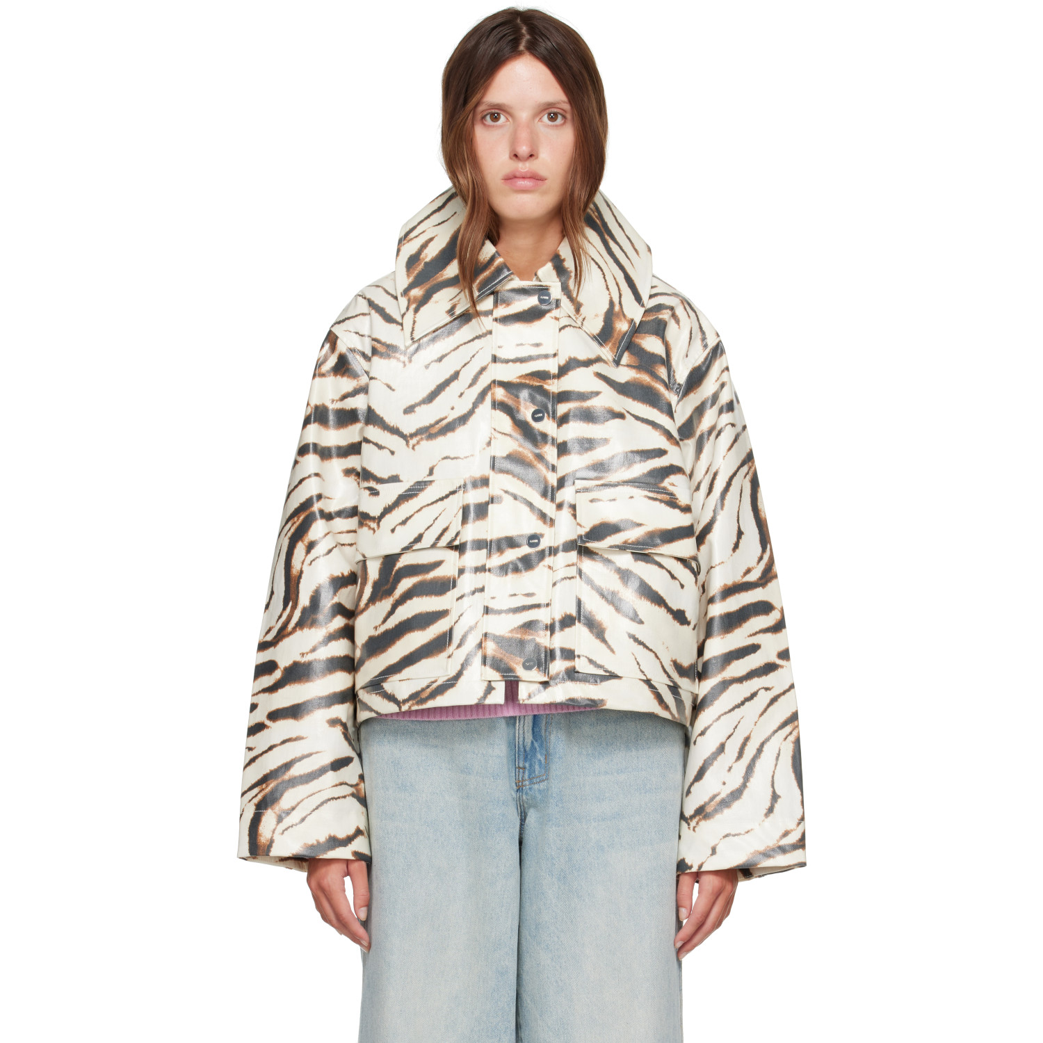 GANNI Beige Laminated Zebra Jacket