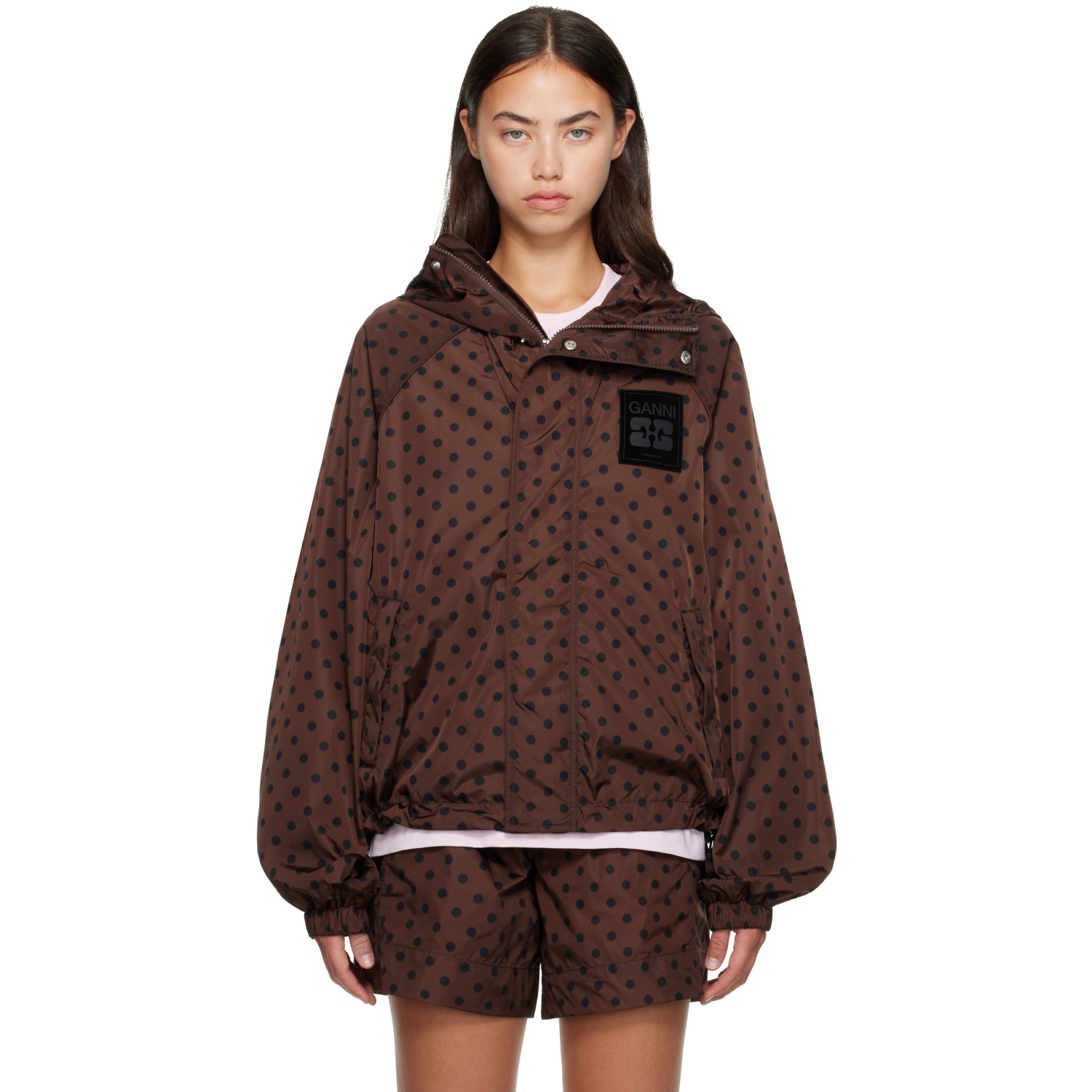 GANNI Brown Printed Nylon Jacket