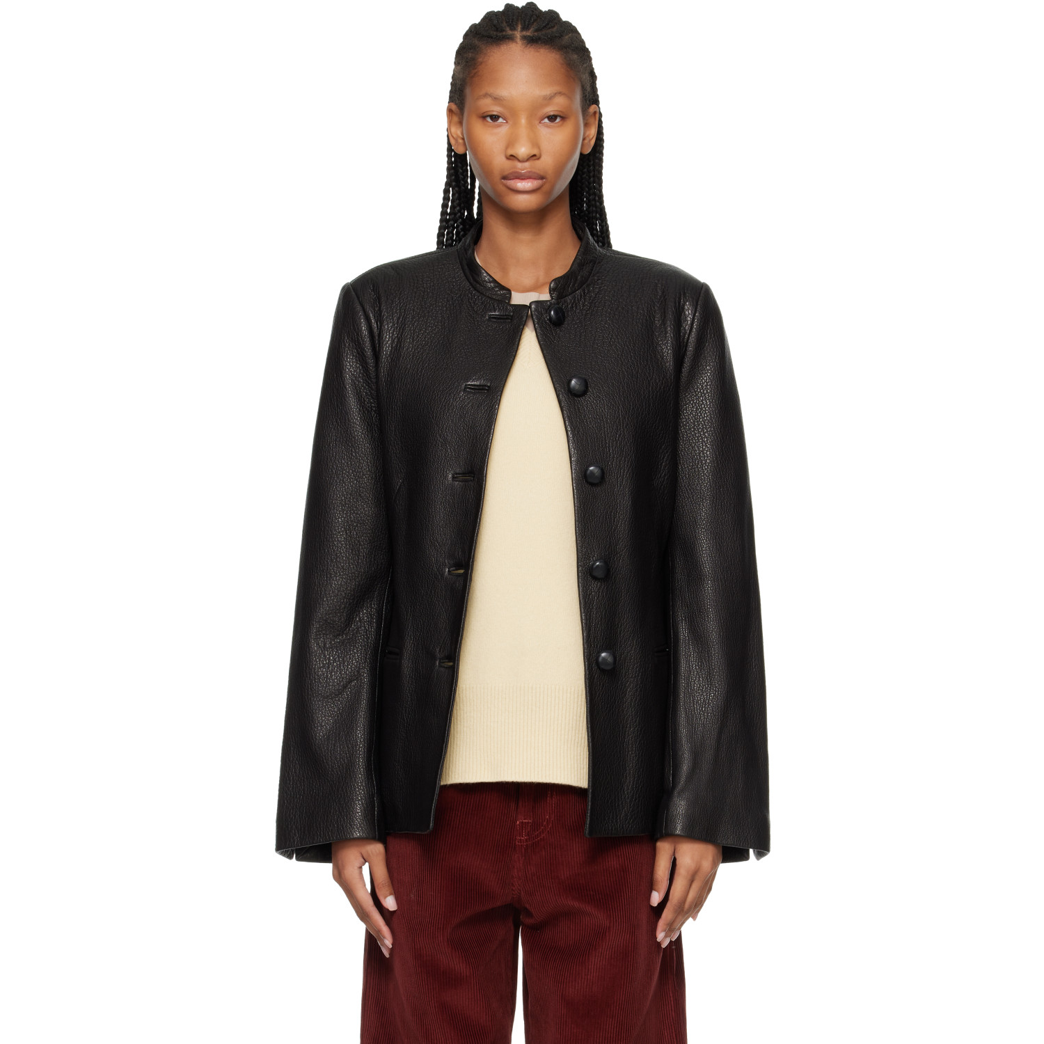 Róhe Black Shaped Grain Leather Jacket