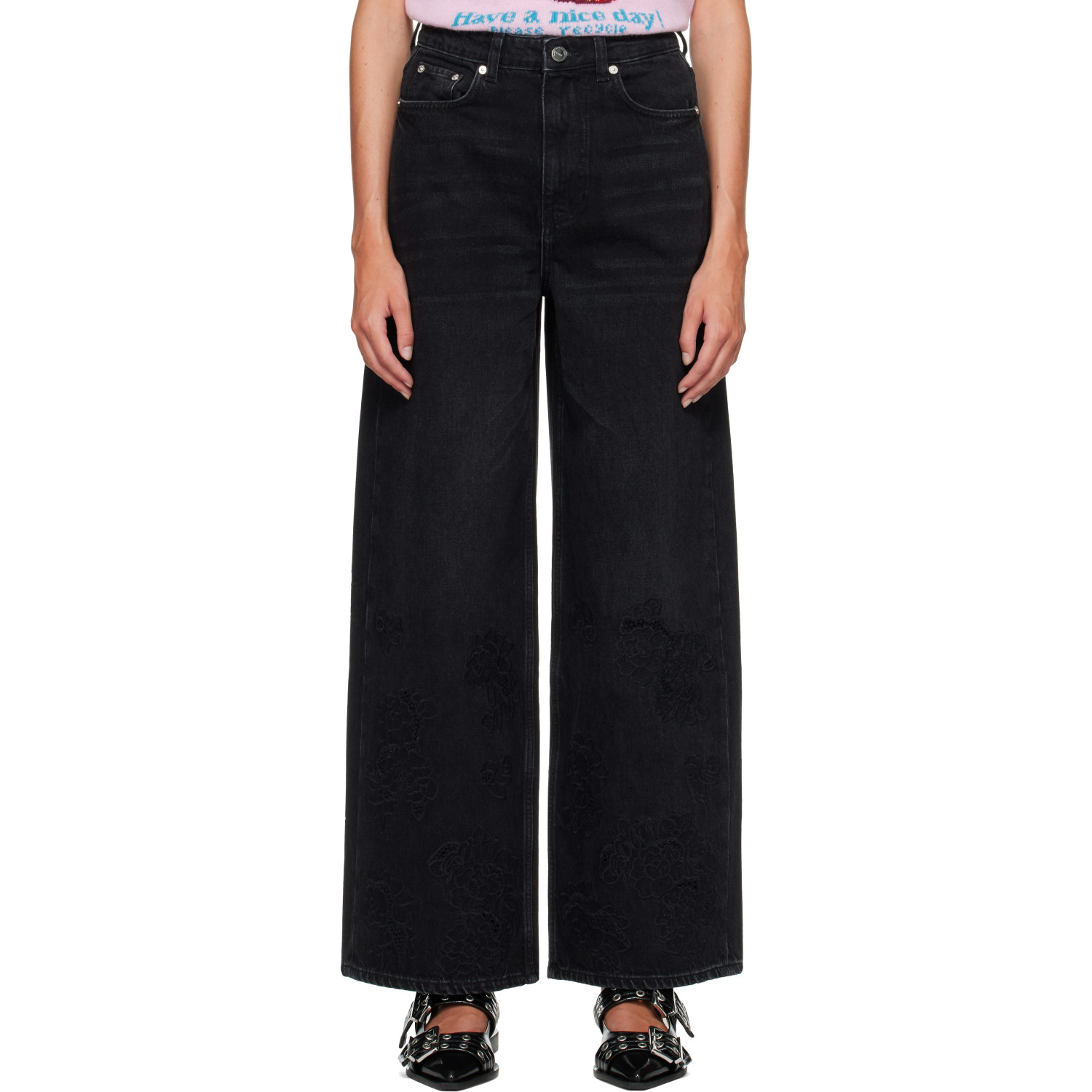 GANNI Black Broderie Anglaise Lari Jeans