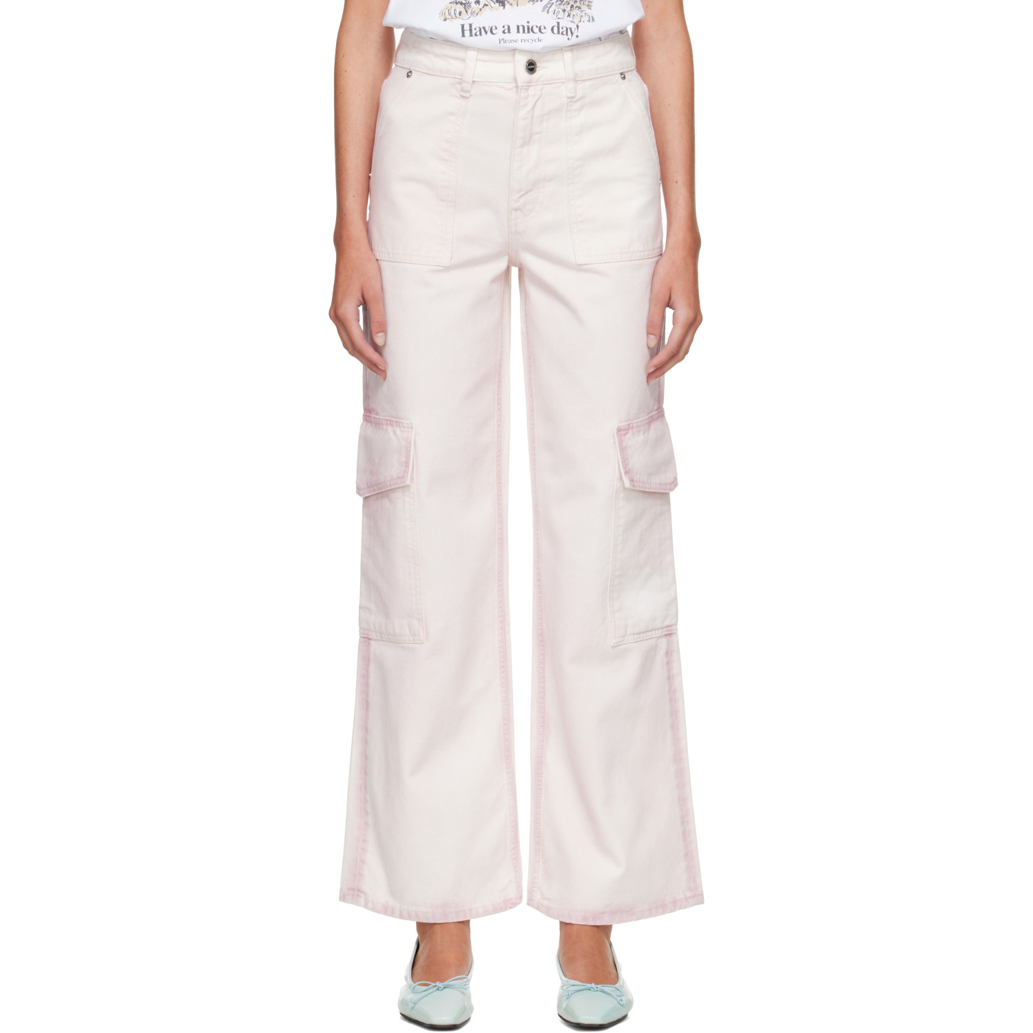 GANNI Pink Spray Angi Cargo Jeans