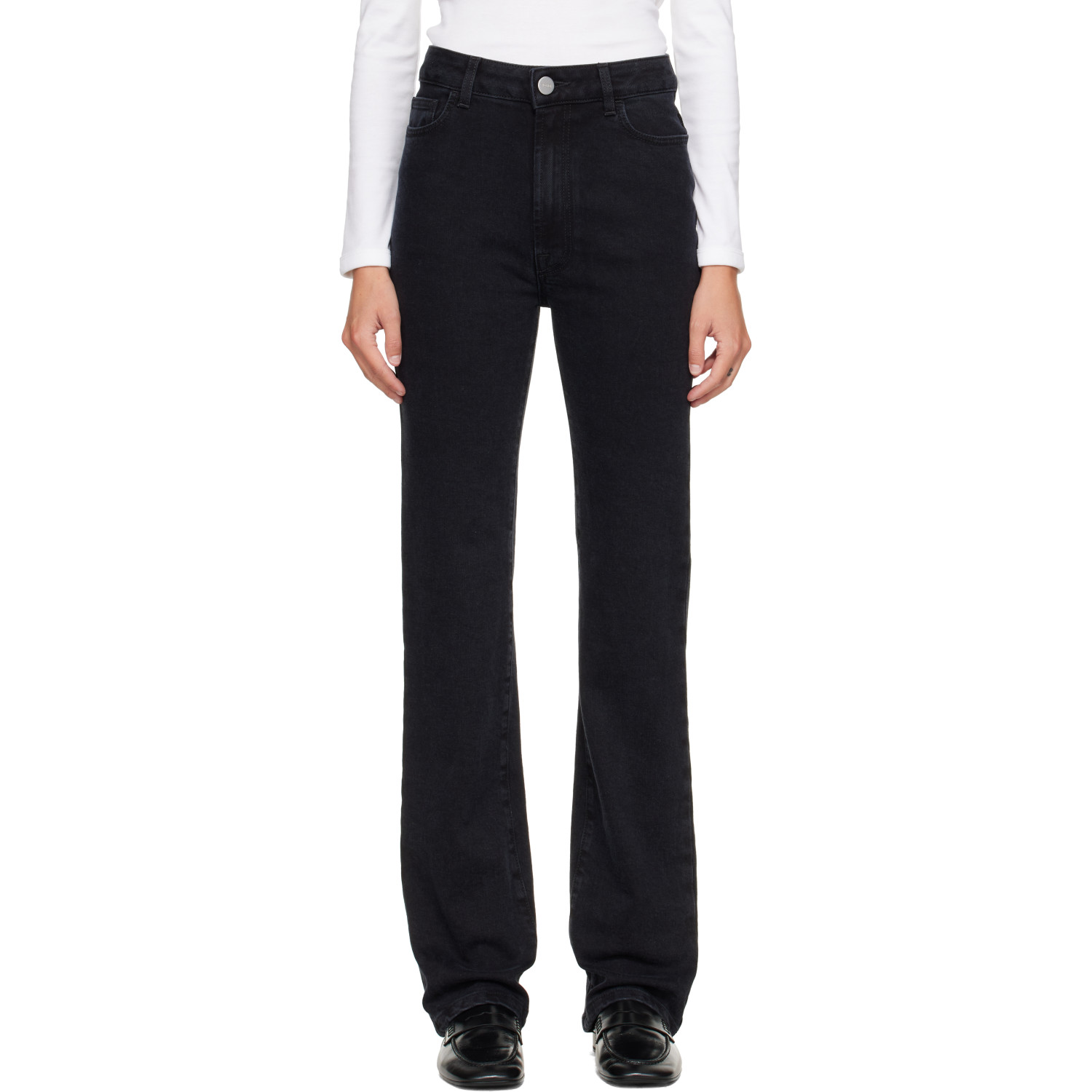 Róhe Black Lino High Rise Straight Jeans