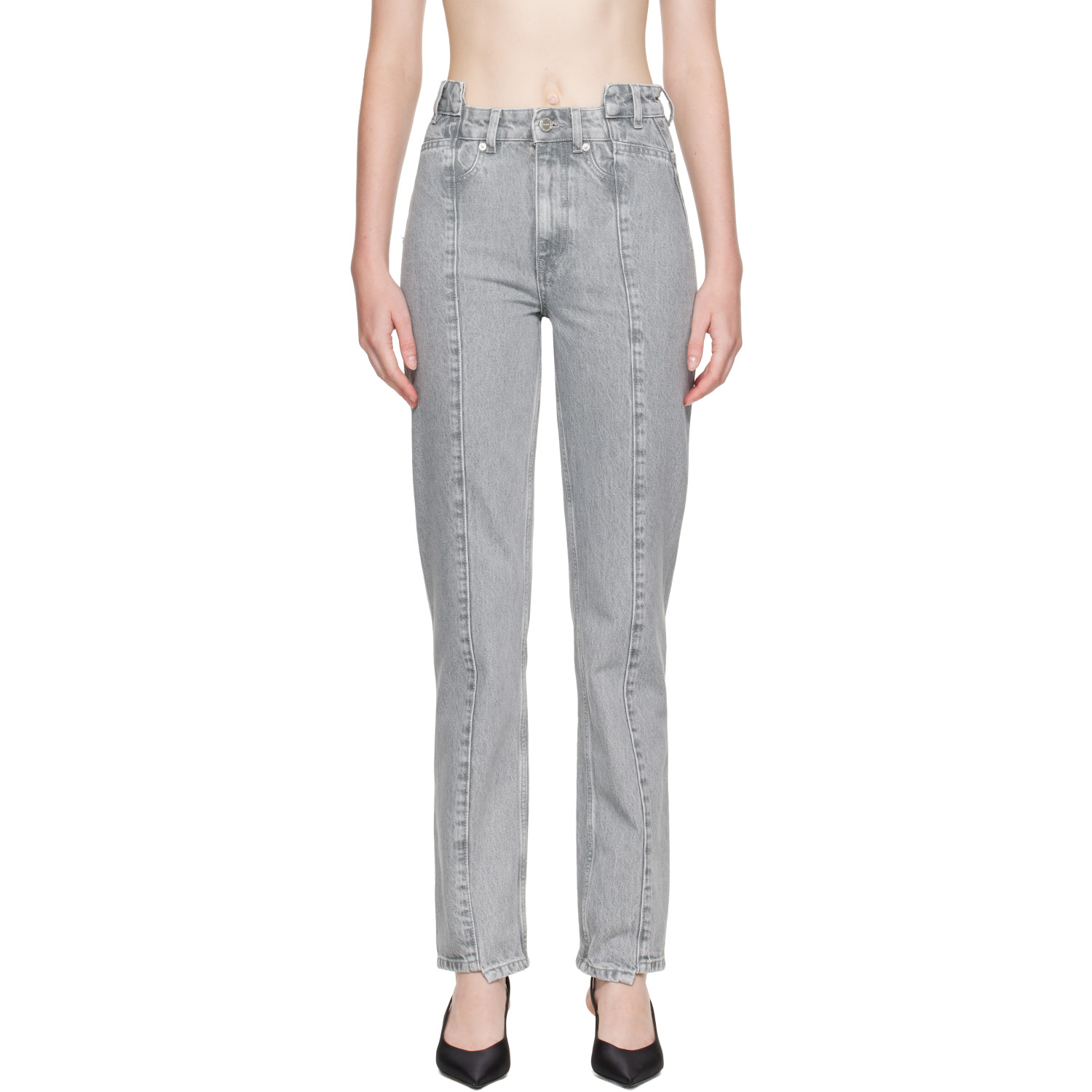 GANNI Gray Rigid Denim Fold Jeans