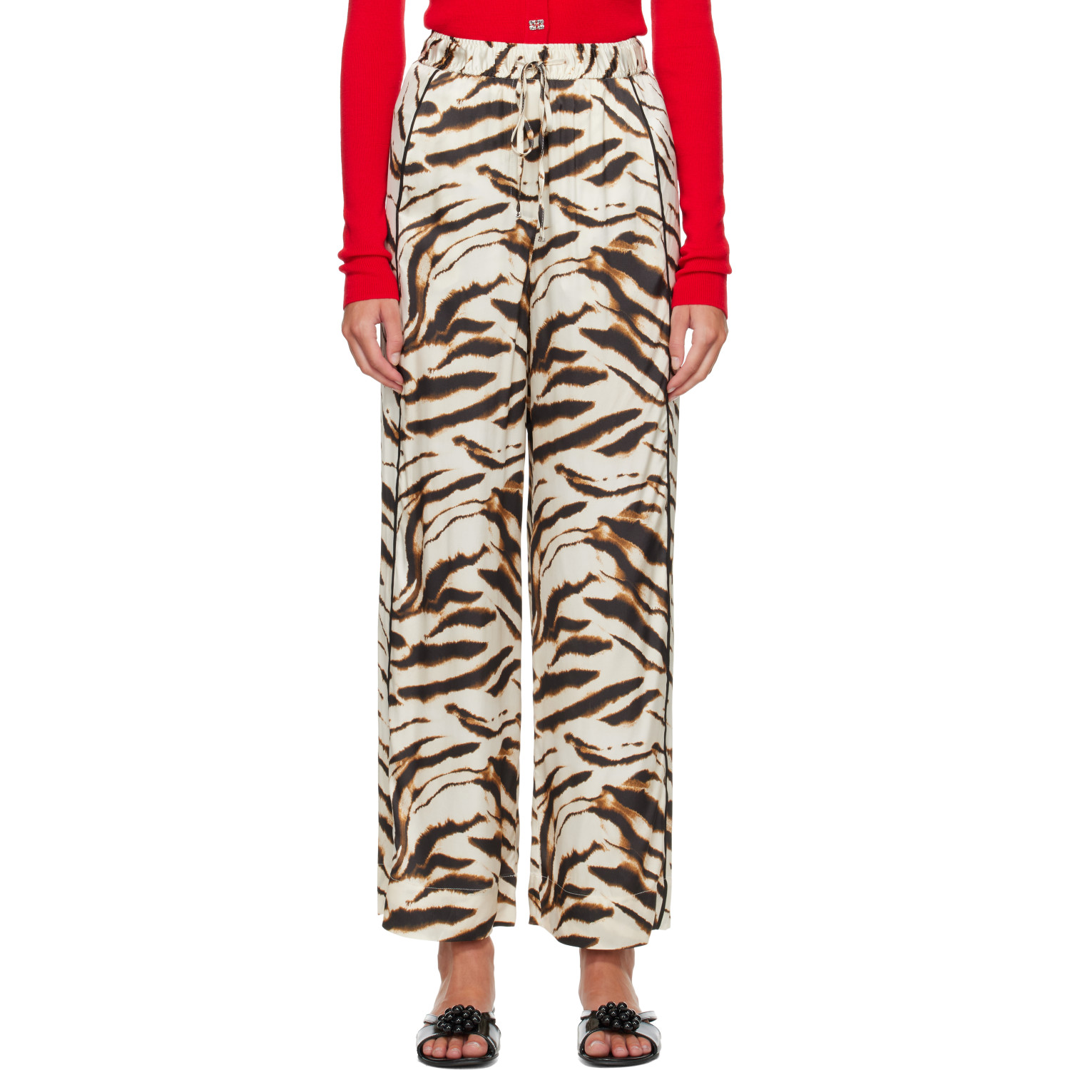 GANNI Beige Zebra Satin Lounge Pants