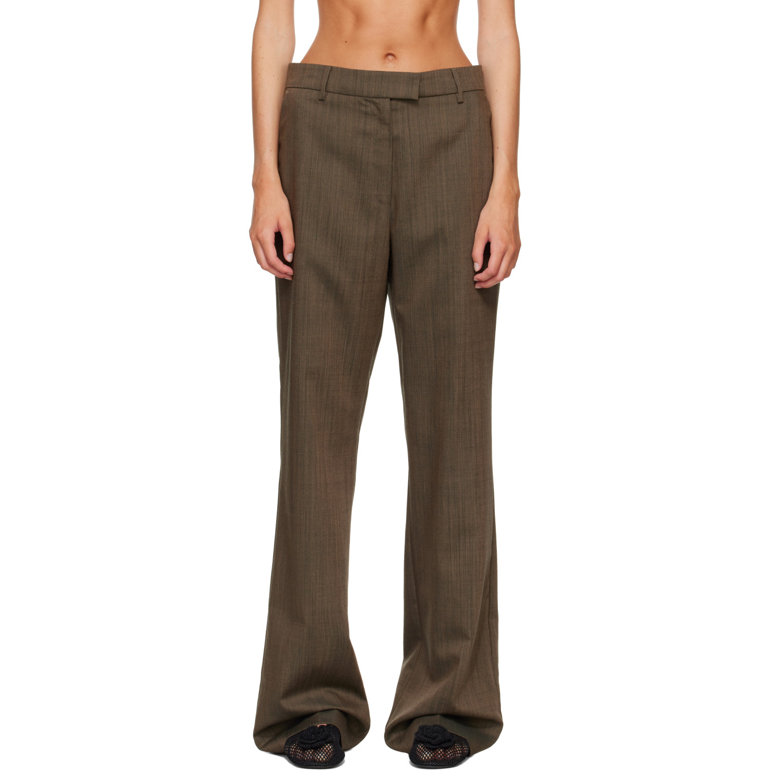 GANNI Brown Wool Melange Trousers