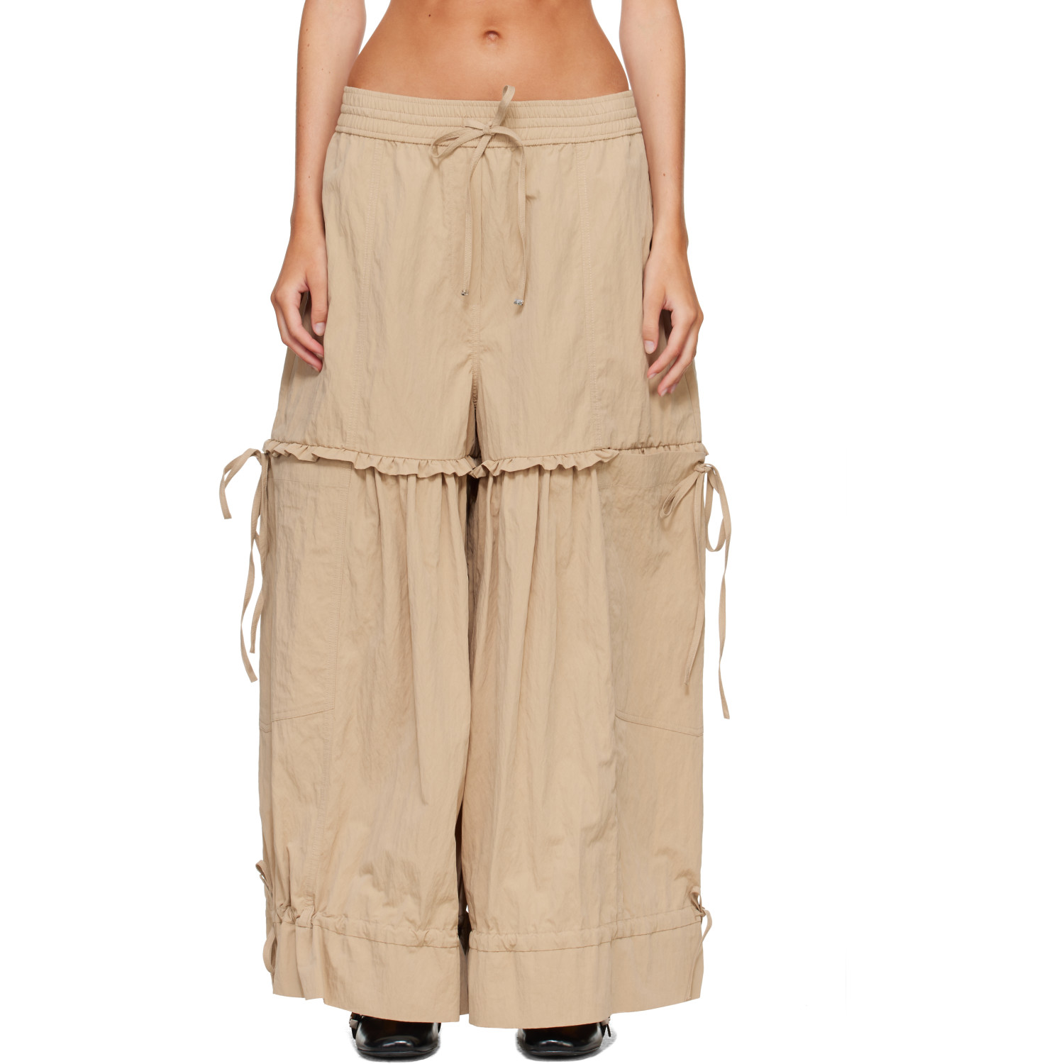 GANNI Beige Washed Cotton Balloon Trousers