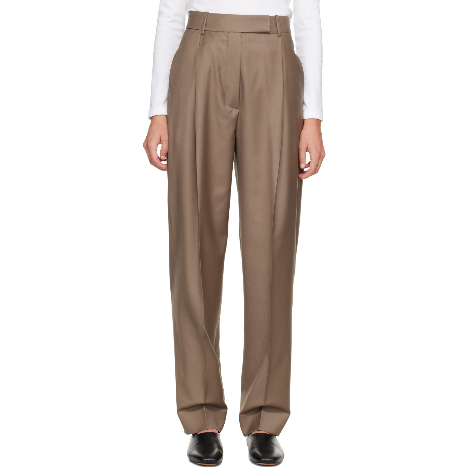 Róhe Beige Daria Single Pleat Tapered Trousers