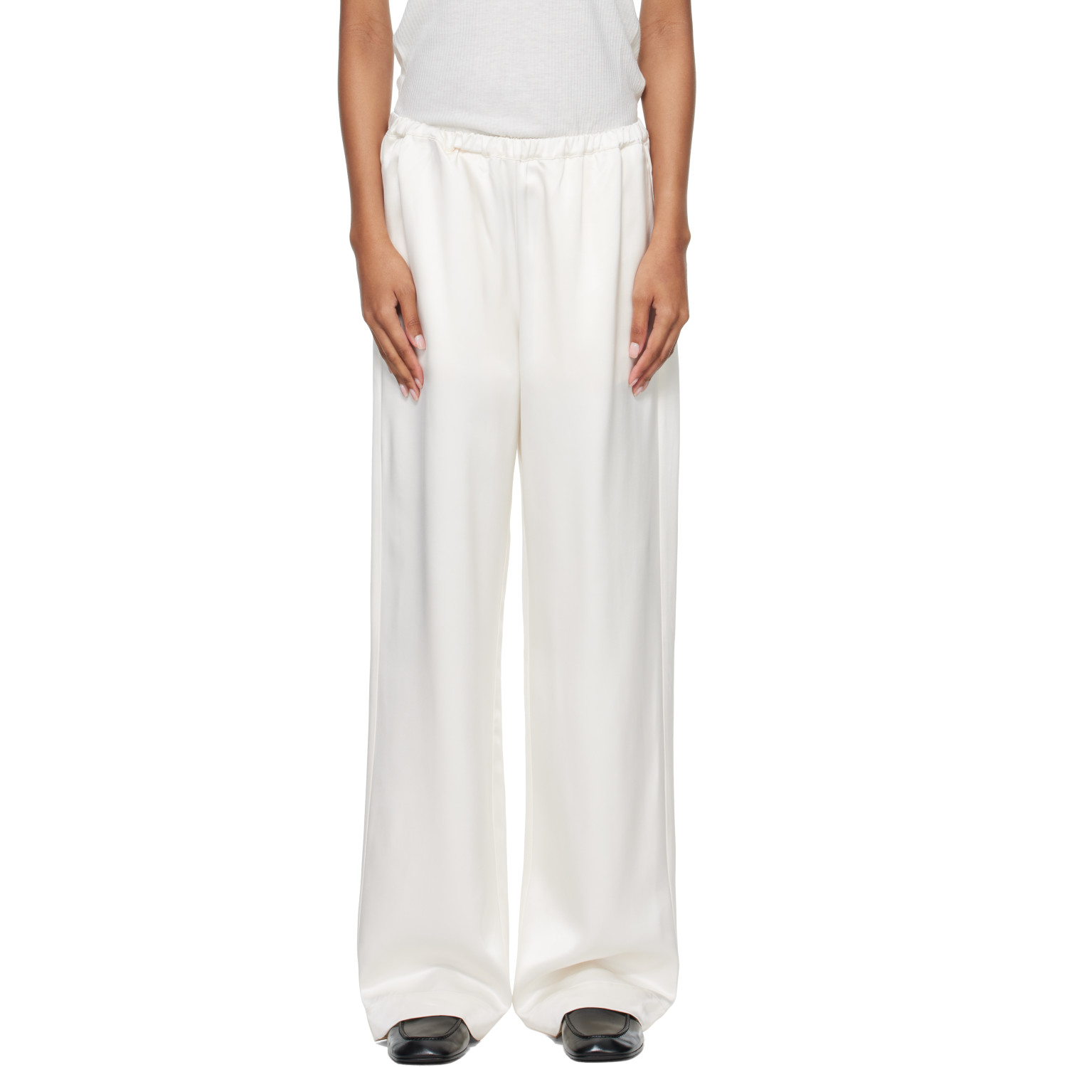Róhe White Relaxed Fit Satin Trousers