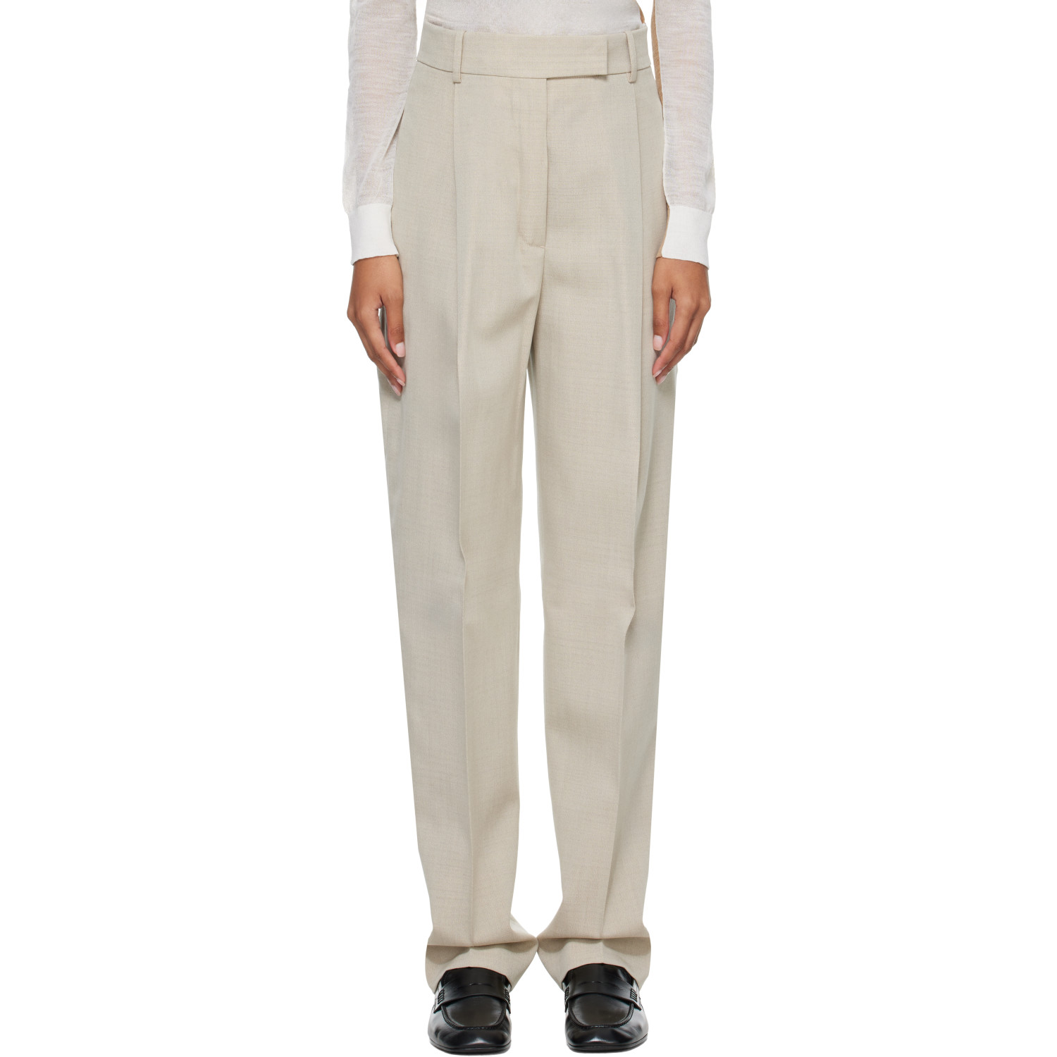 Róhe Beige Daria Single Pleat Straight Leg Trousers