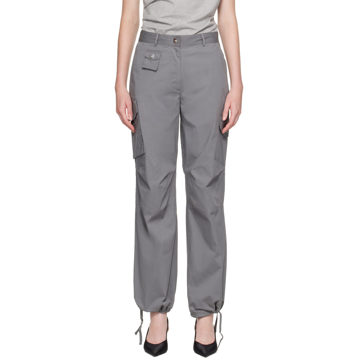 GANNI Gray Stretch Cotton Pocket Cargo Pants