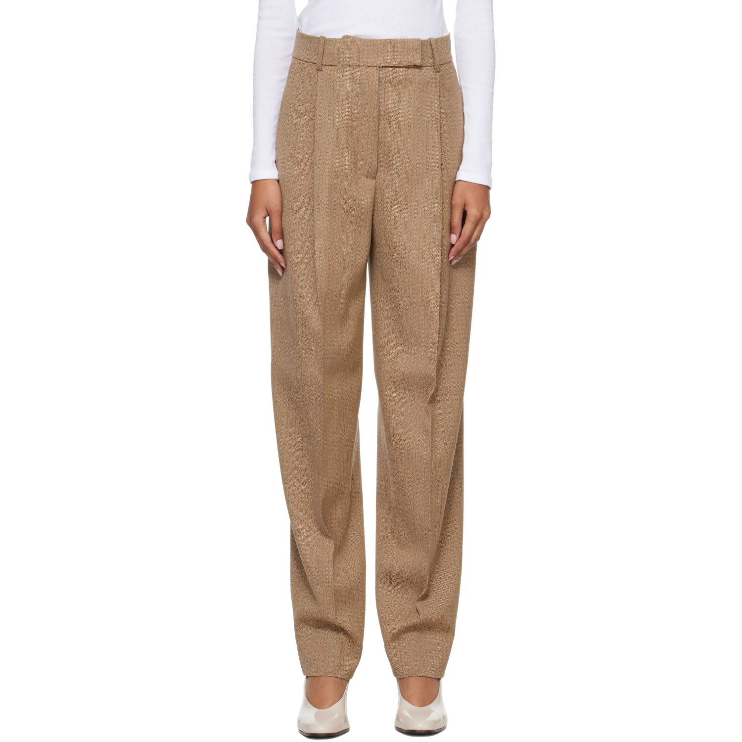 Róhe Tan Daria Single Pleat Straight Leg Trousers