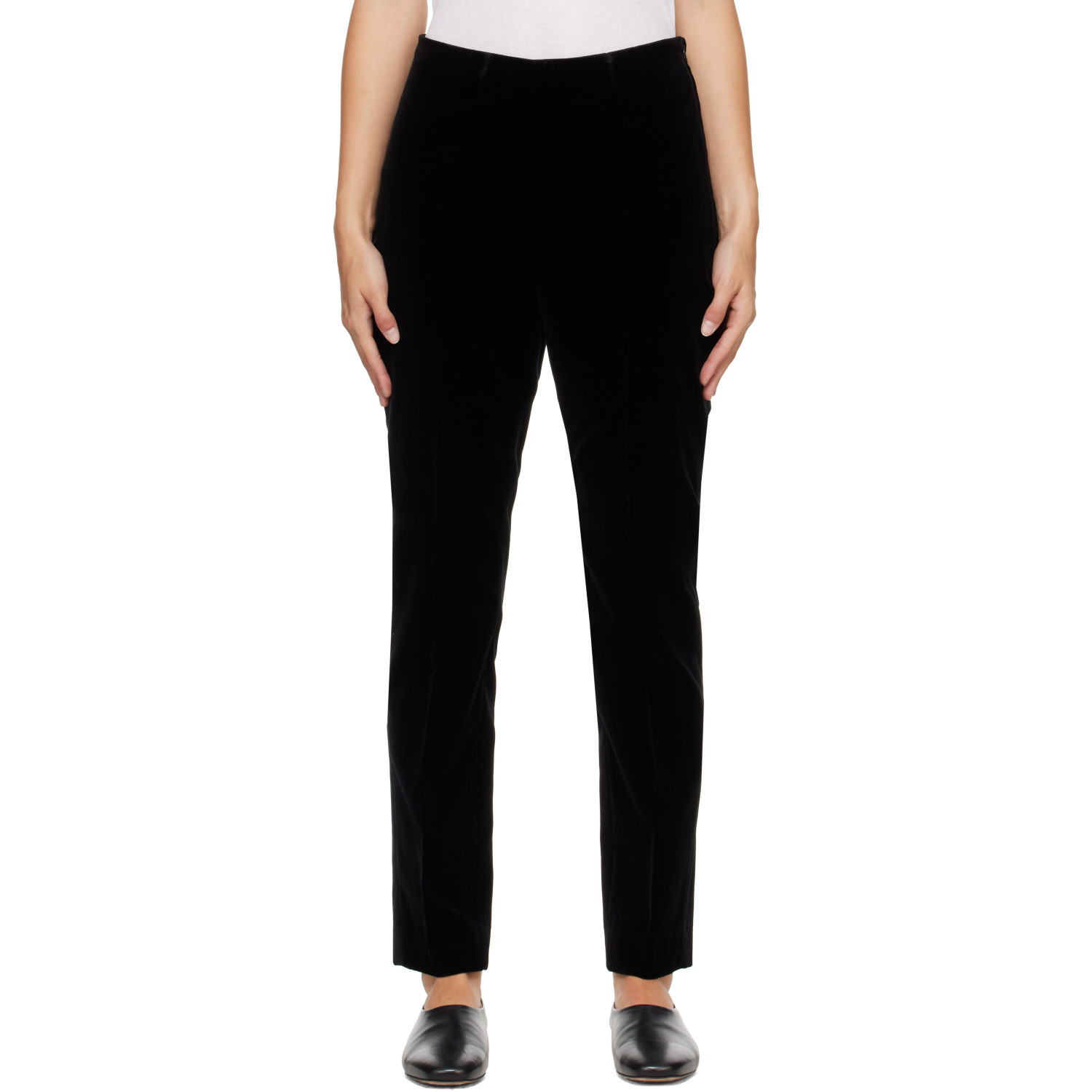 Róhe Black Cigarette Leg Velvet Trousers