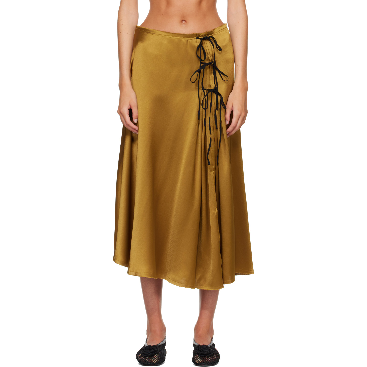 GANNI Khaki Satin Midi Skirt