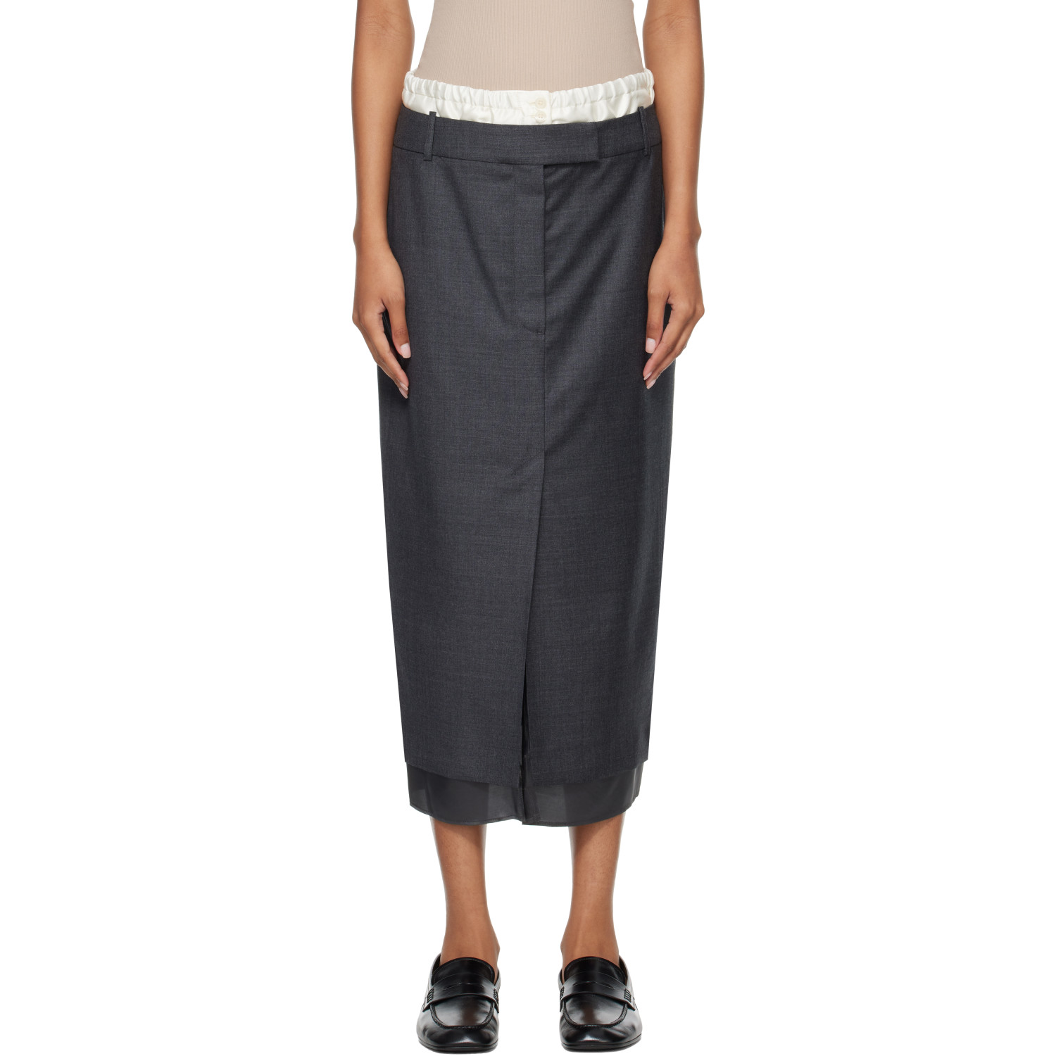 Róhe Gray Boxer Detailed Midi Skirt