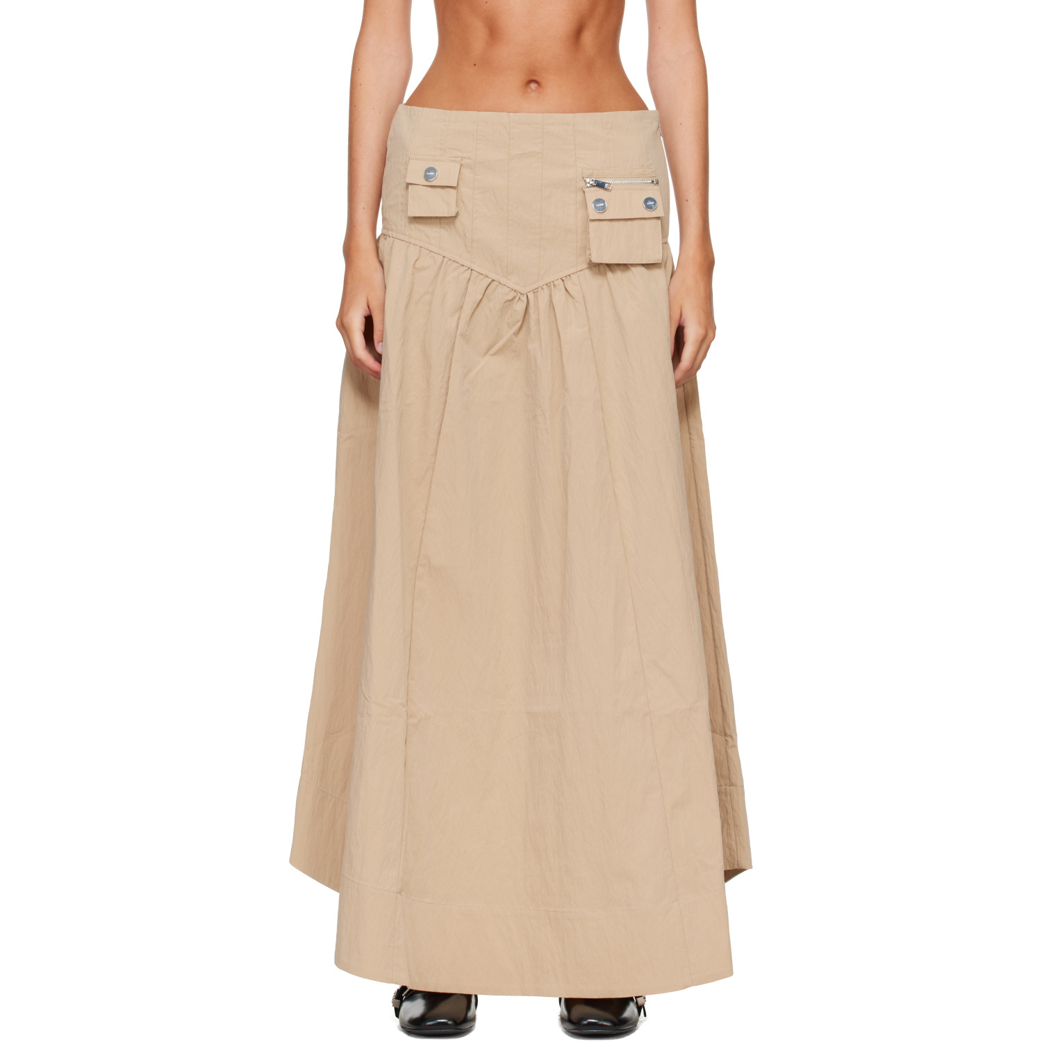 GANNI Beige Washed Cotton Corset Maxi Skirt