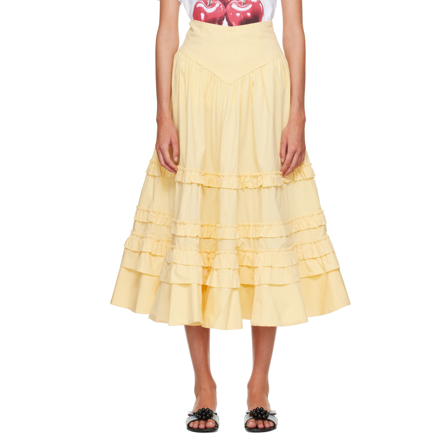 GANNI Yellow Cotton Maxi Skirt
