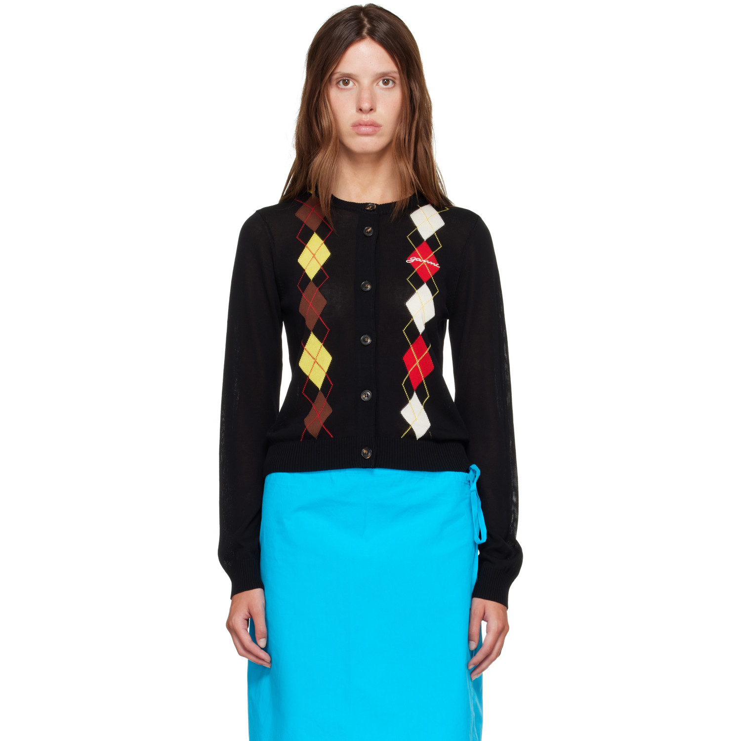 GANNI Black Argyle Cardigan