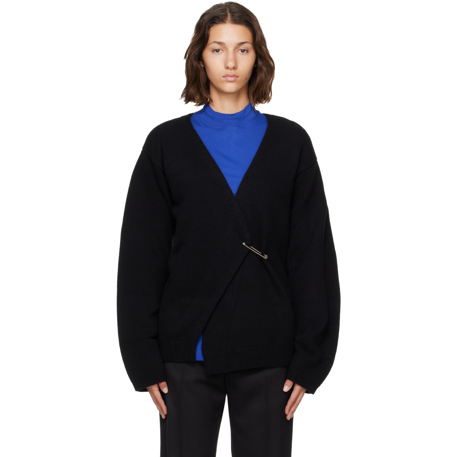 Róhe Black Off-Shoulder Wrap Cardigan