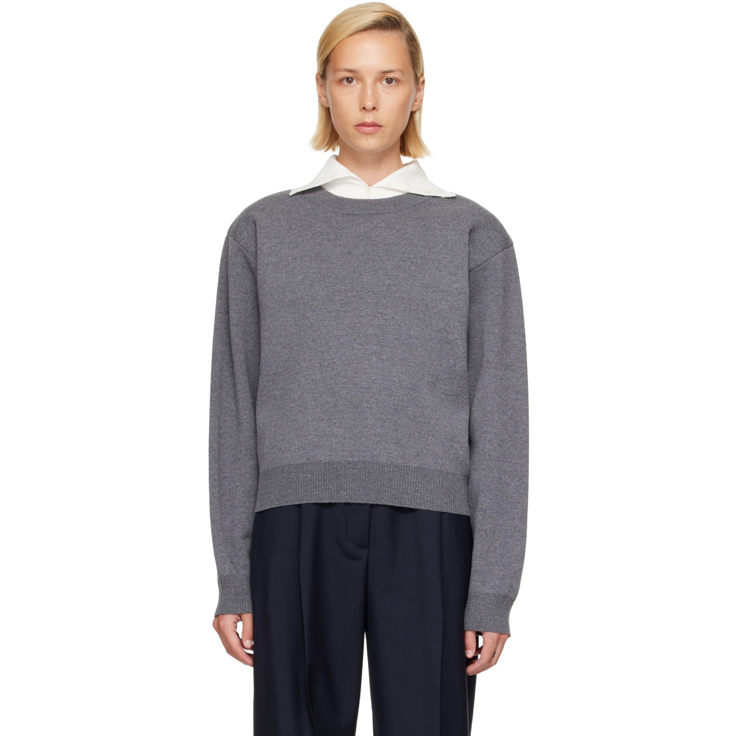 Róhe Gray Statement Shoulder Crewneck Sweater