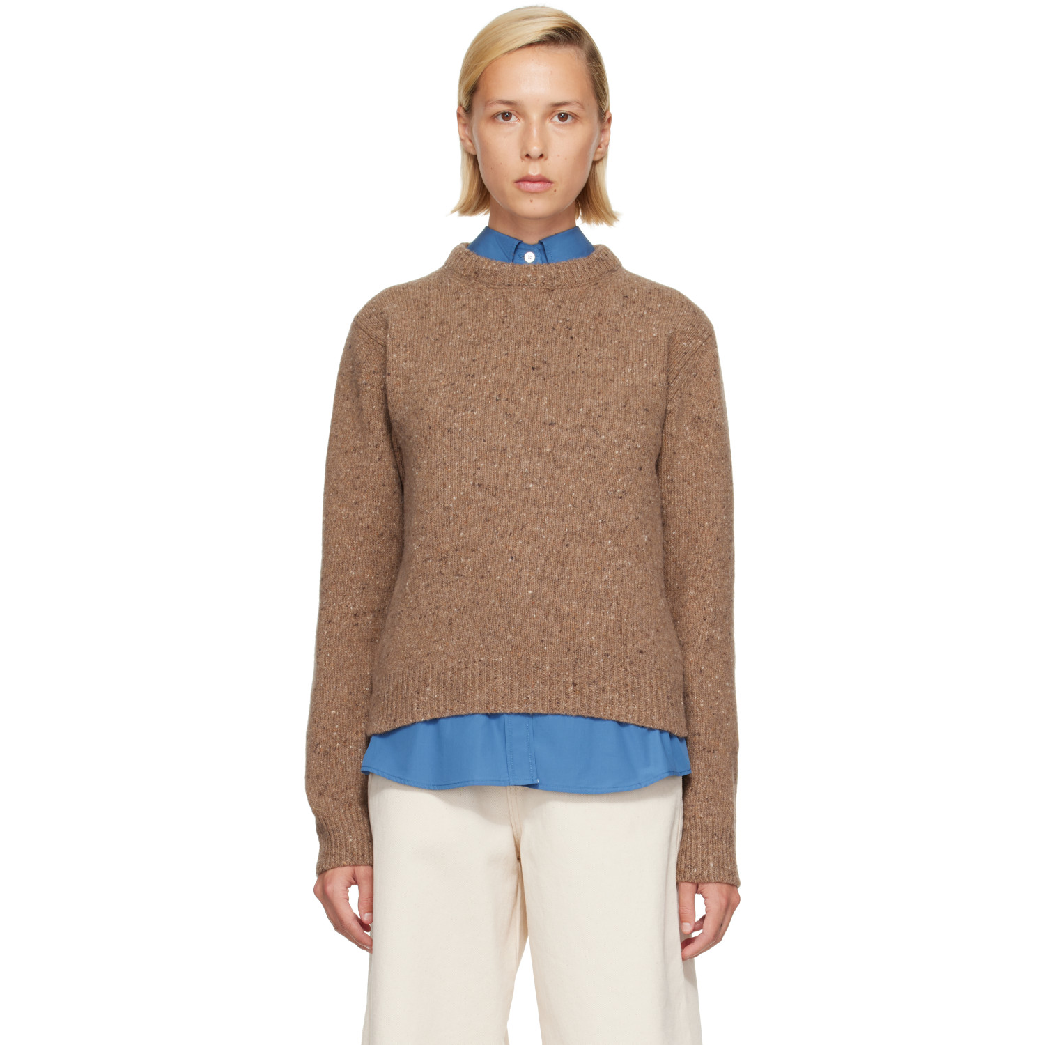 Róhe Tan Fitted Mouliné Crewneck Sweater